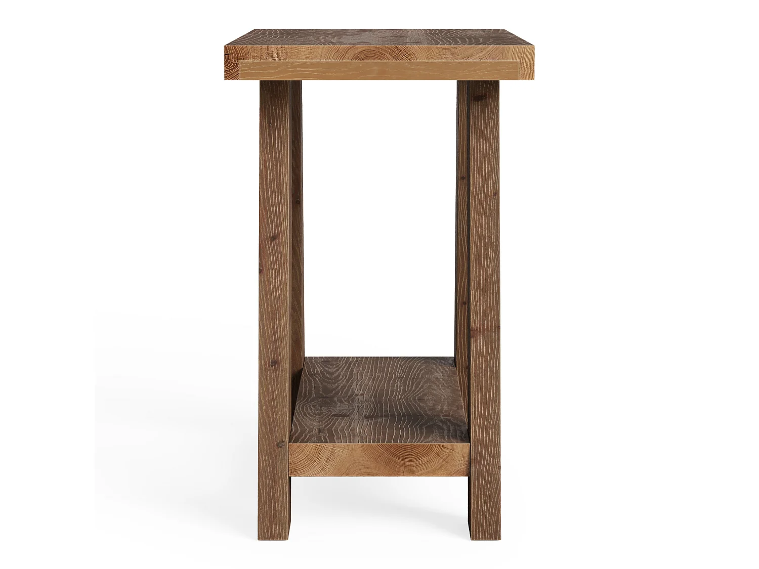 Mesa auxiliar de madera maciza, mesa lateral pequeña con estante de almacenamiento de dos niveles para sala de estar