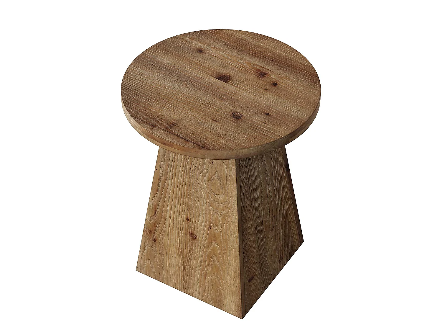 Mesa auxiliar de madera maciza, mesa lateral redonda de 48 cm con base trapezoidal para espacios pequeños