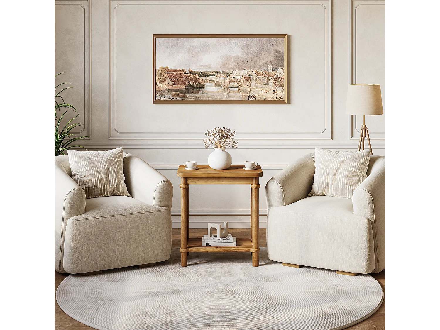 Ensemble de 2 tables d'appoint en bois massif, table de chevet rectangulaire étroite avec 2 étagères de rangement, idéale pour les petits espaces et le salon.
