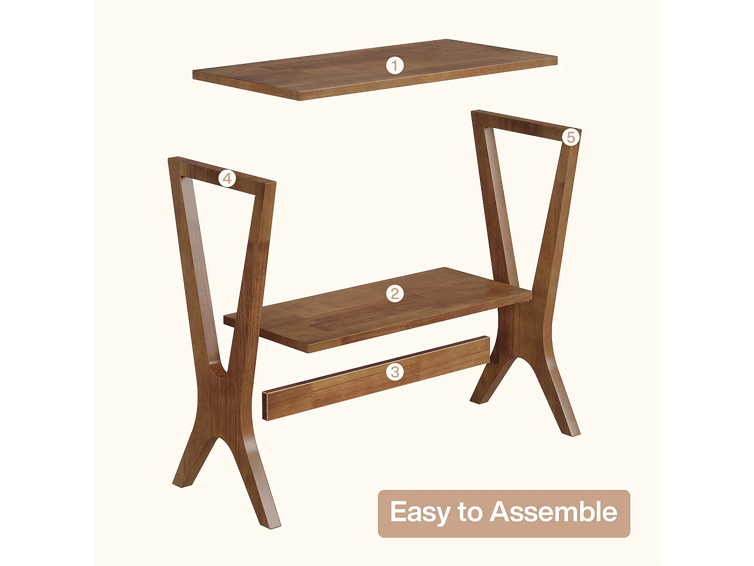 Mesa auxiliar de madera maciza para sala de estar, mesa lateral para sofá con estantes de almacenamiento de 2 niveles