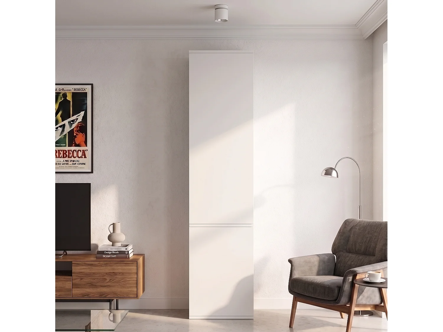 Högskåp med 2 gångjärnsförsedda dörrar, 6 fack - MDF - 47 x 50 x 200 cm - vit