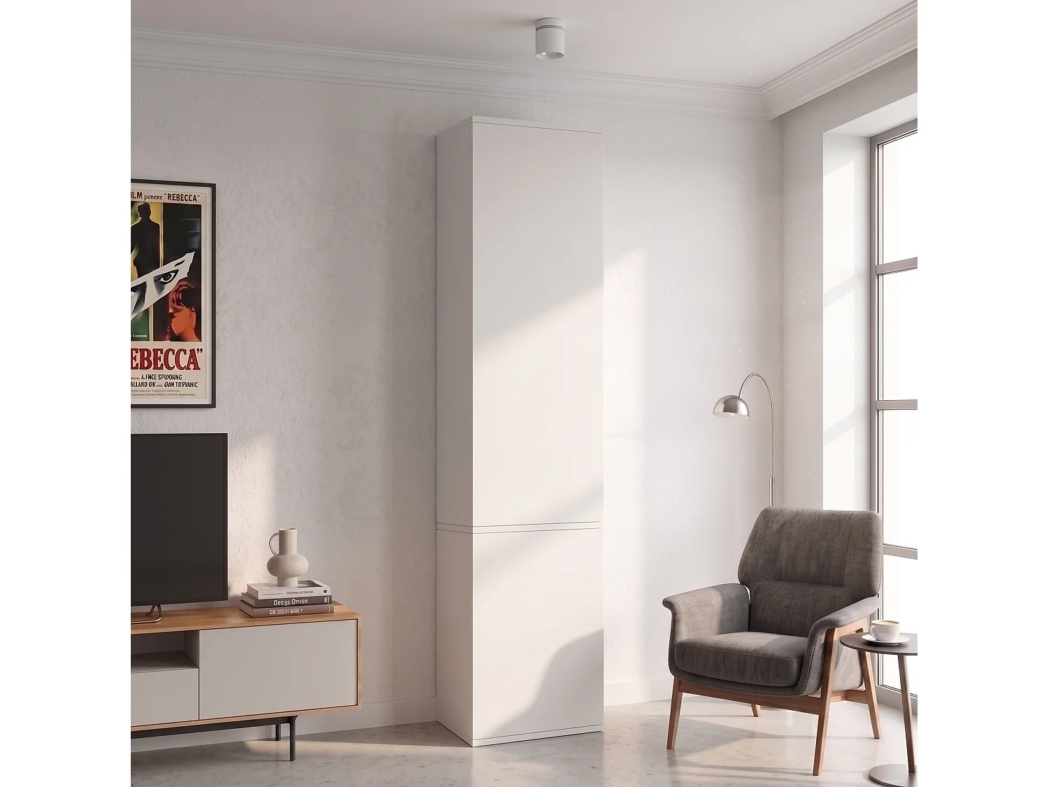 Högskåp med 2 gångjärnsförsedda dörrar, 6 fack - MDF - 47 x 50 x 200 cm - vit