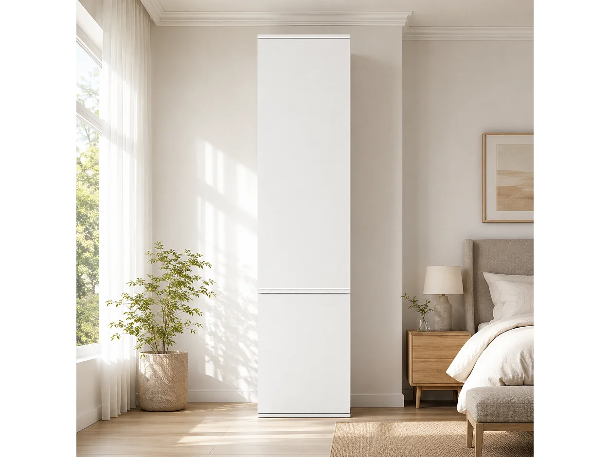 Högskåp med 2 gångjärnsförsedda dörrar, 6 fack - MDF - 47 x 50 x 200 cm - vit