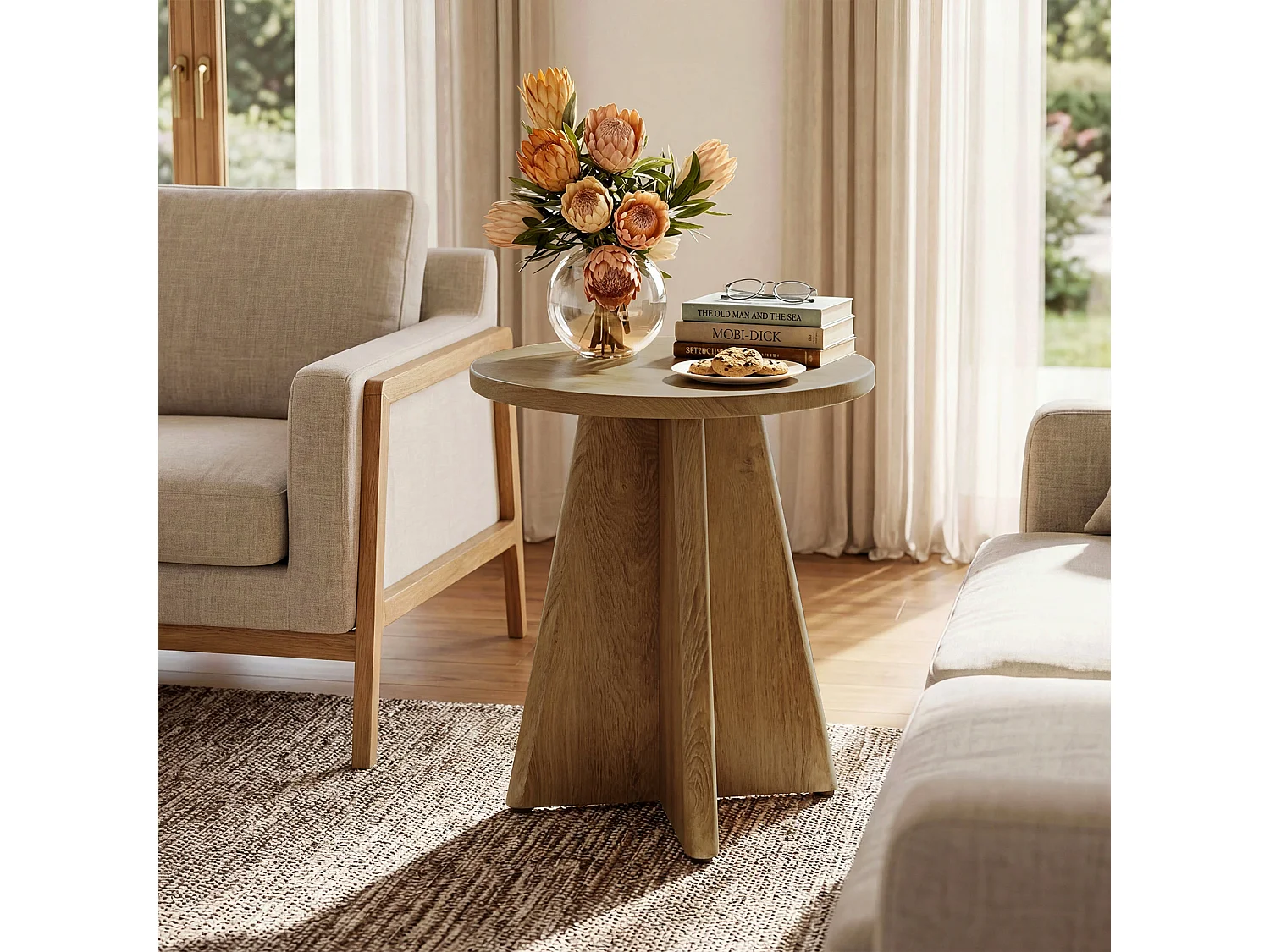 Tribesigns Runt Sidobord Vardagsrum, 50cm Litet Modernt Soffa Sidobord