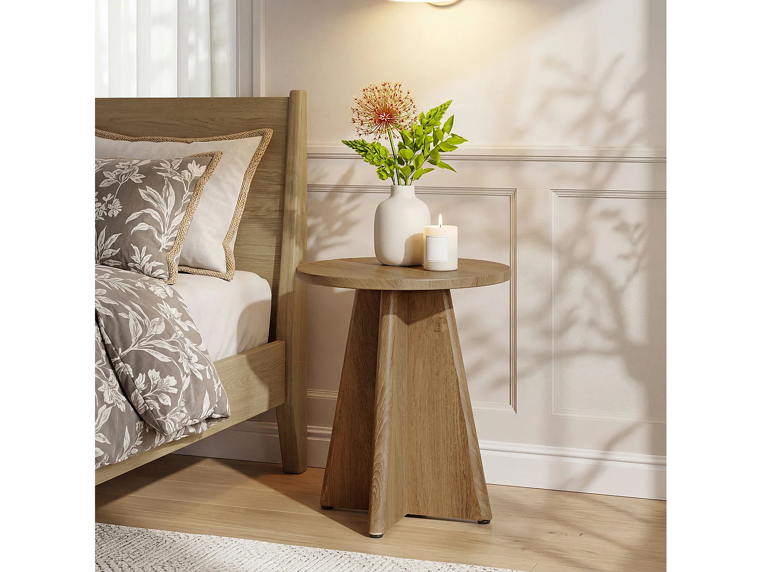 Tribesigns Runt Sidobord Vardagsrum, 50cm Litet Modernt Soffa Sidobord