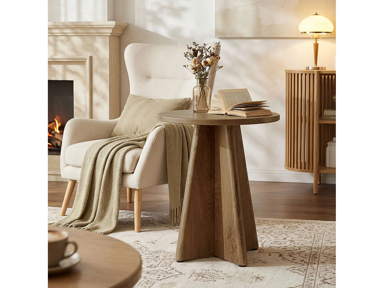 Tribesigns Runt Sidobord Vardagsrum, 50cm Litet Modernt Soffa Sidobord