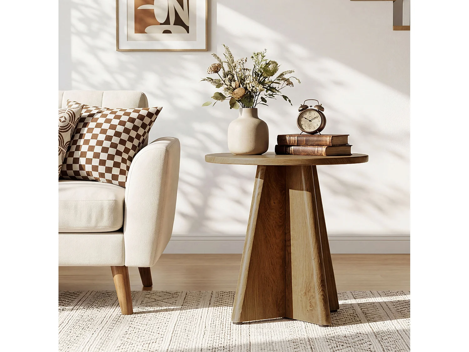 Tribesigns Runt Sidobord Vardagsrum, 50cm Litet Modernt Soffa Sidobord