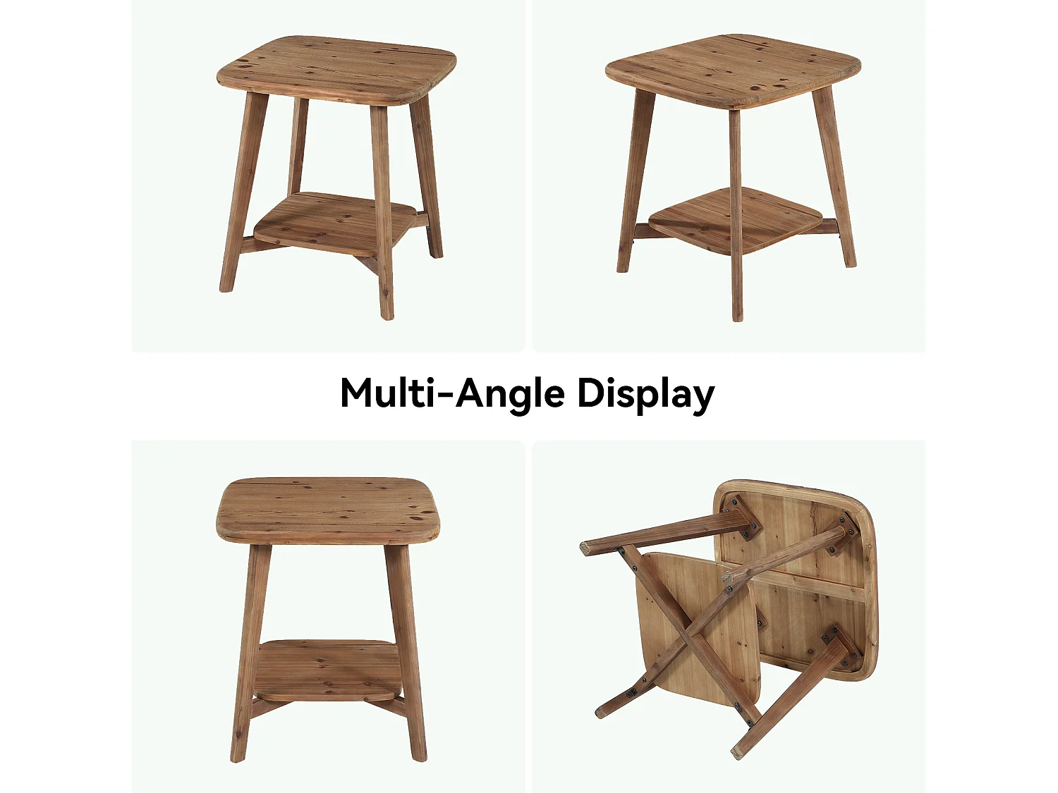 Mesa auxiliar de madera maciza con esquinas redondeadas y almacenamiento, de 2 niveles (1 unidad, color marrón)