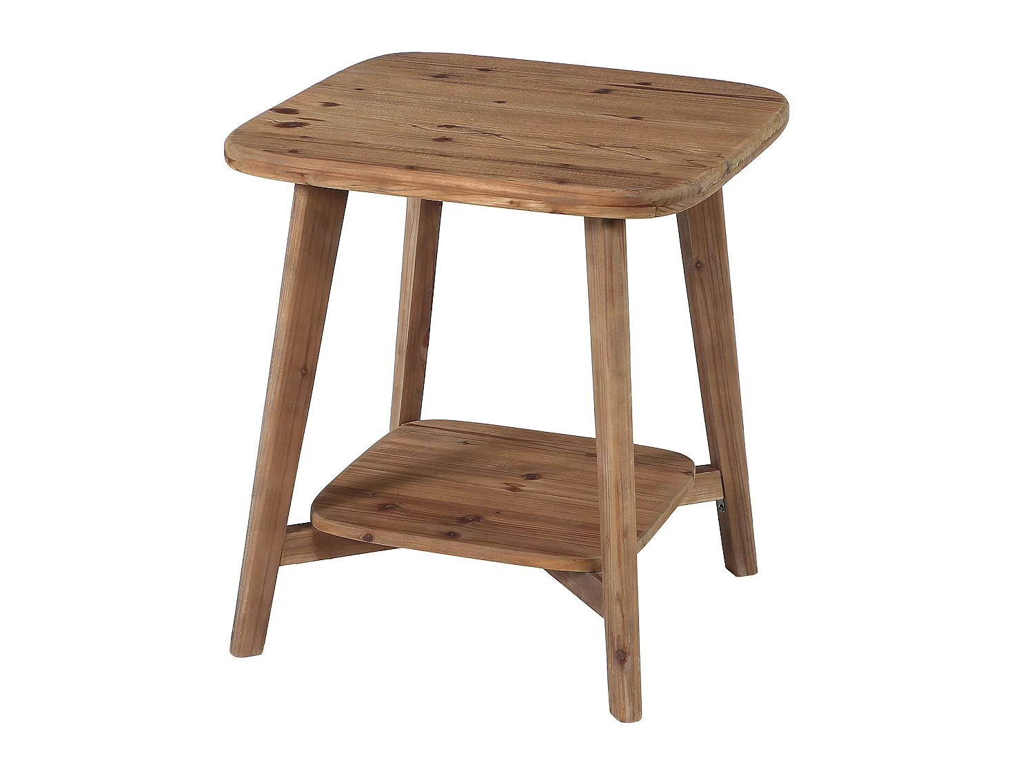 Mesa auxiliar de madera maciza con esquinas redondeadas y almacenamiento, de 2 niveles (1 unidad, color marrón)
