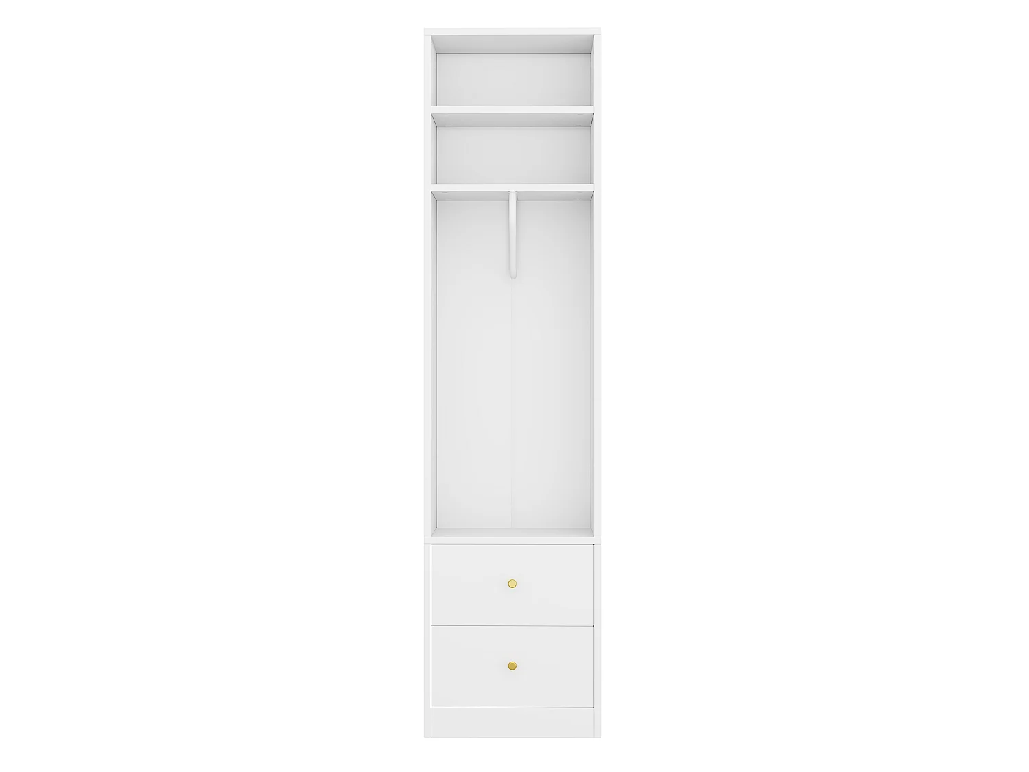 Schmaler Kleiderschrank mit Kleiderstange, 1 Einlegeboden und 2 Schubladen – MDF und Stahl – 50 x 30 x 200 cm – Weiß