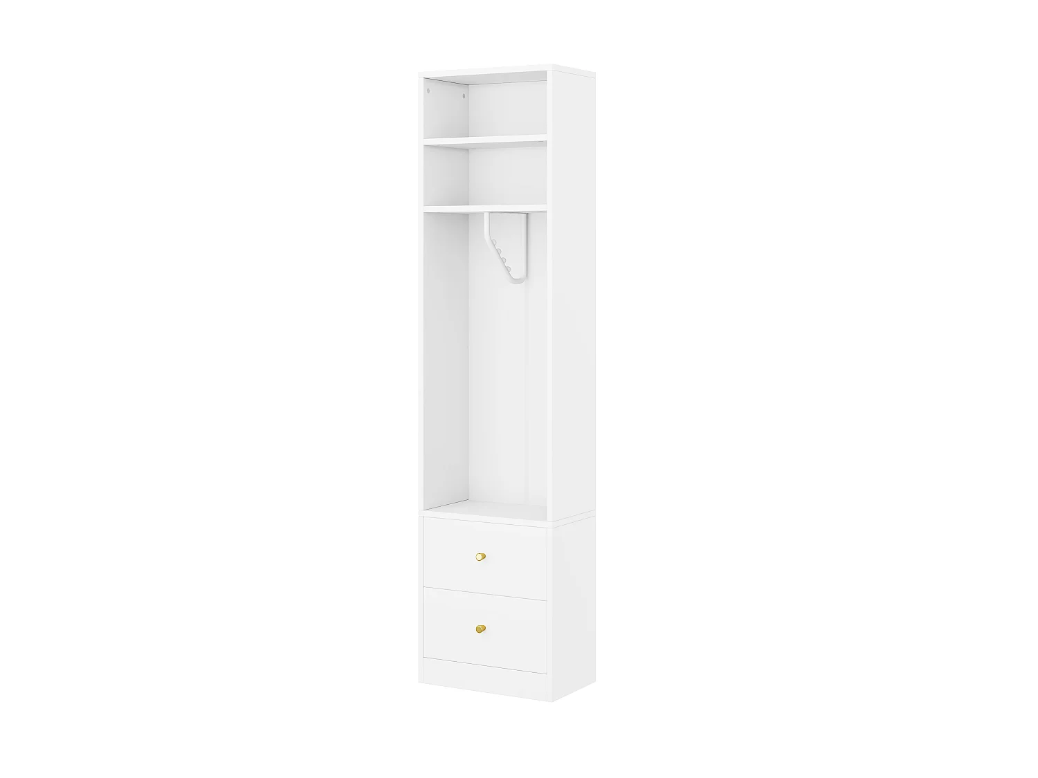 Schmaler Kleiderschrank mit Kleiderstange, 1 Einlegeboden und 2 Schubladen – MDF und Stahl – 50 x 30 x 200 cm – Weiß