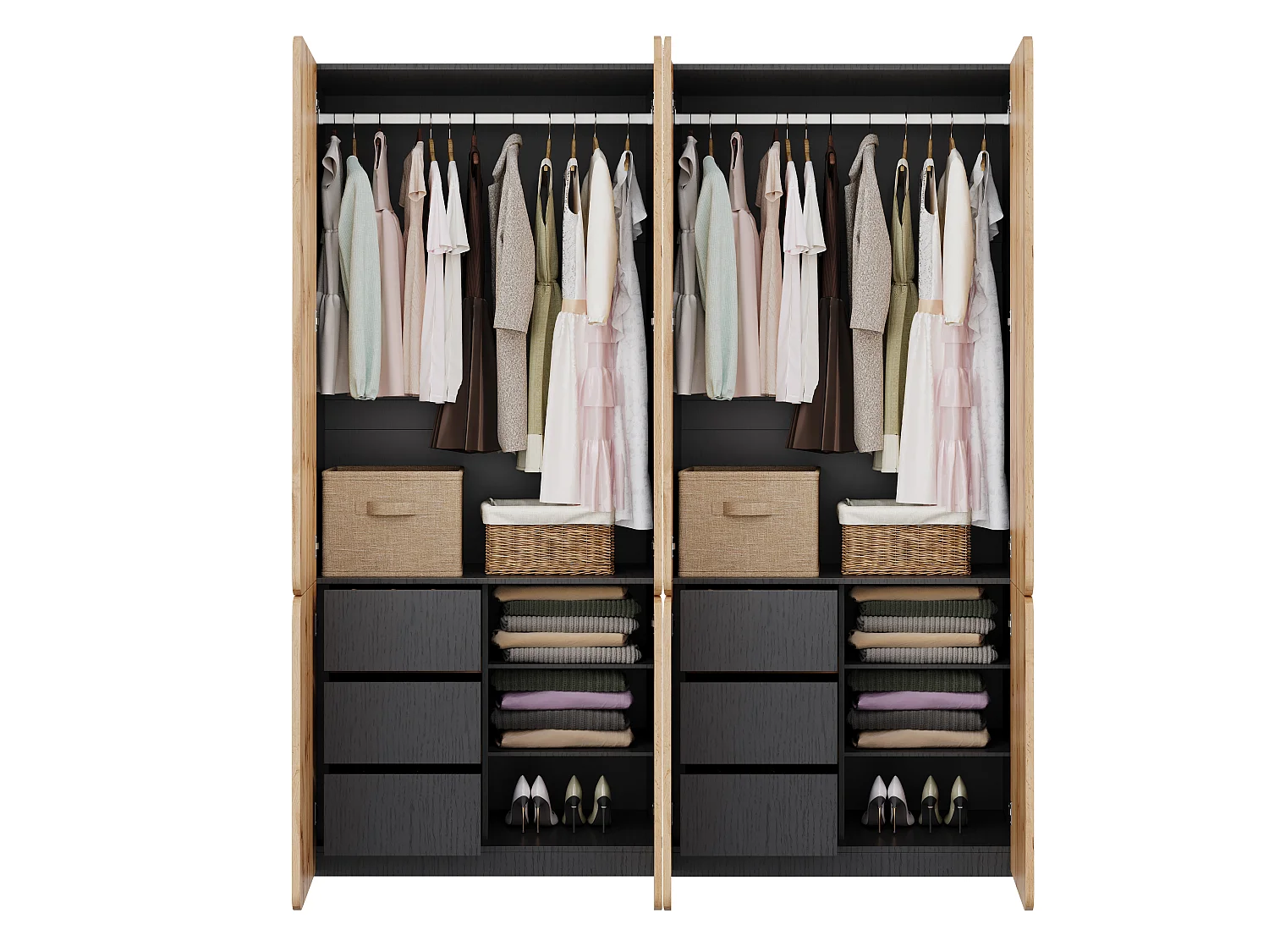 8-türiger Kleiderschrank mit 2 Kleiderstangen und 6 Schubladen – MDF und Spanplatte – 180 x 50 x 200 cm – Eiche