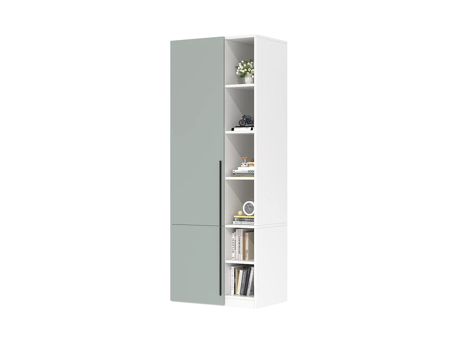 Armoire à 2 portes battantes, 1 penderie et 10 compartiments - MDF et panneaux de particules - 70 x 50 x 200 cm - gris
