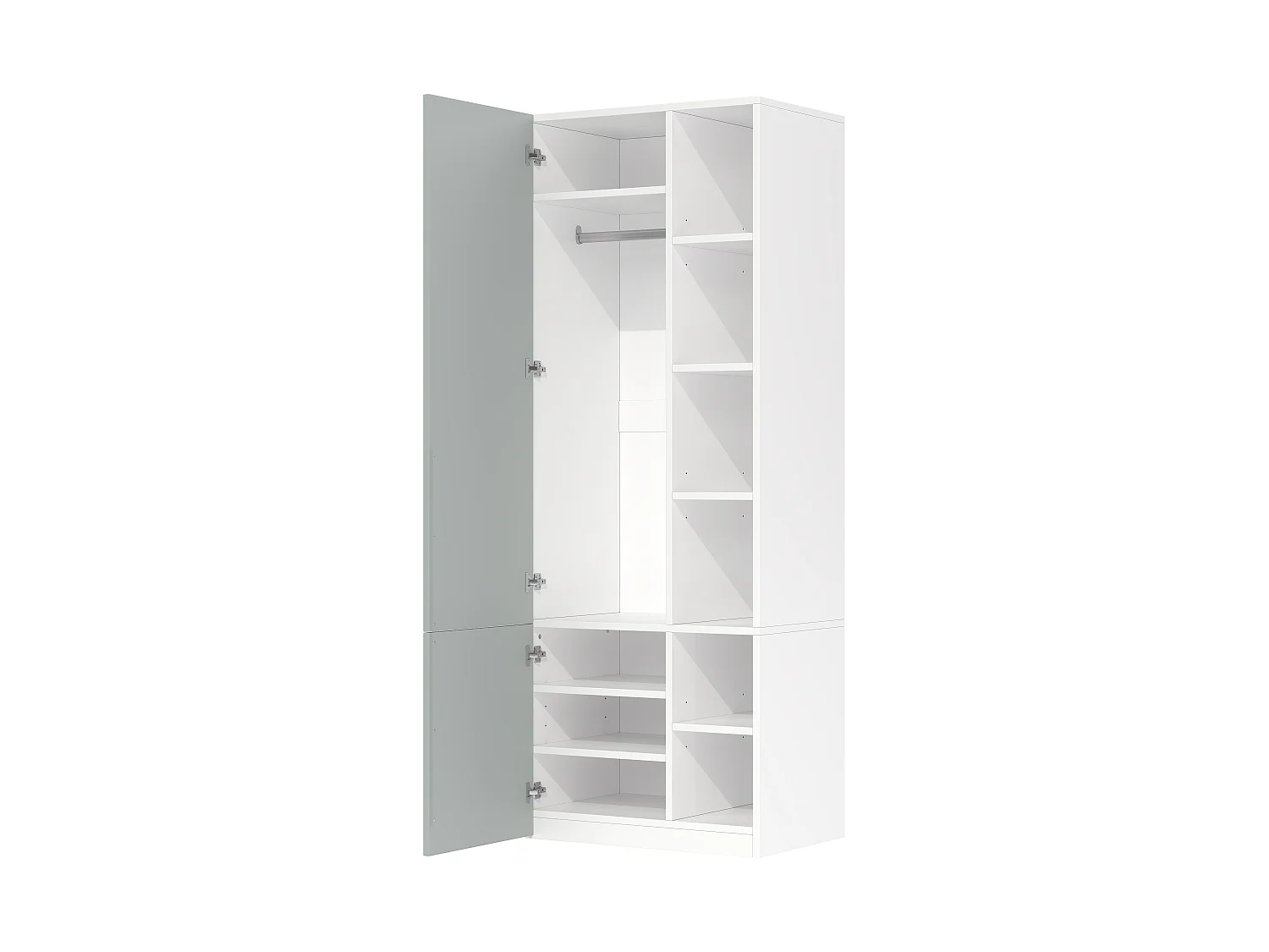 Armoire à 2 portes battantes, 1 penderie et 10 compartiments - MDF et panneaux de particules - 70 x 50 x 200 cm - gris