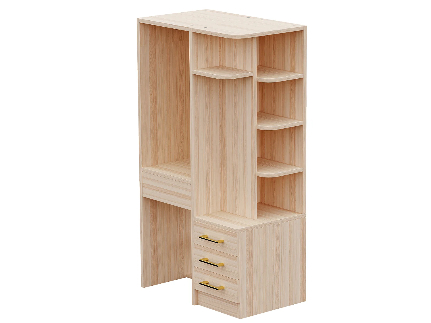 Kleiderschrank mit Kleiderstange, 4 Schubladen und offenen Regalfächern – Holz, Metall, Sperrholz und MDF – 70 x 45 x 135 cm – Holzoptik
