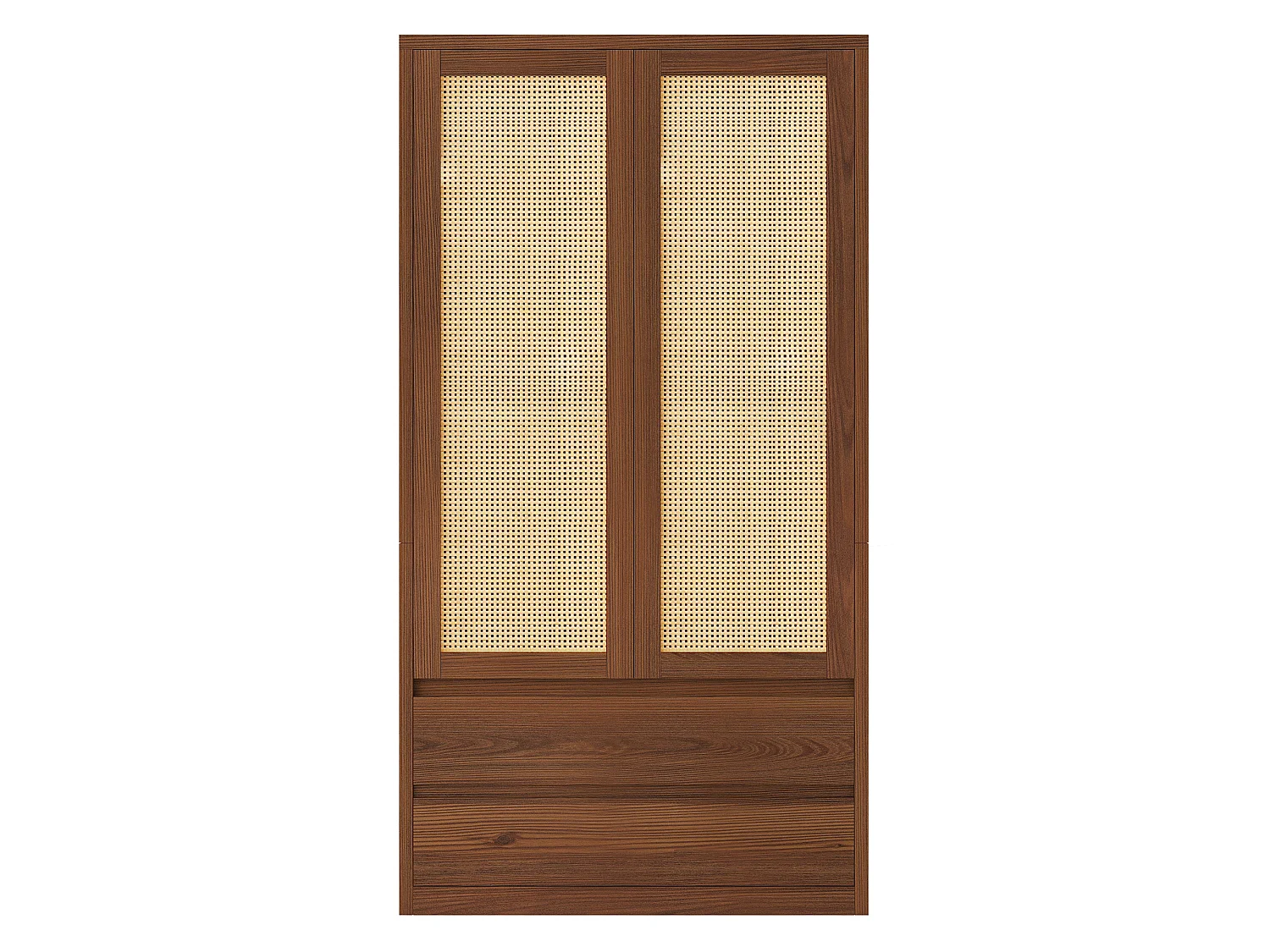 2-deurs kledingkast met rotanlook, kledingstang en 2 grote lades - Hout en panelen met houtnerfstructuur - 90 x 50 x 170 cm - Houtlook