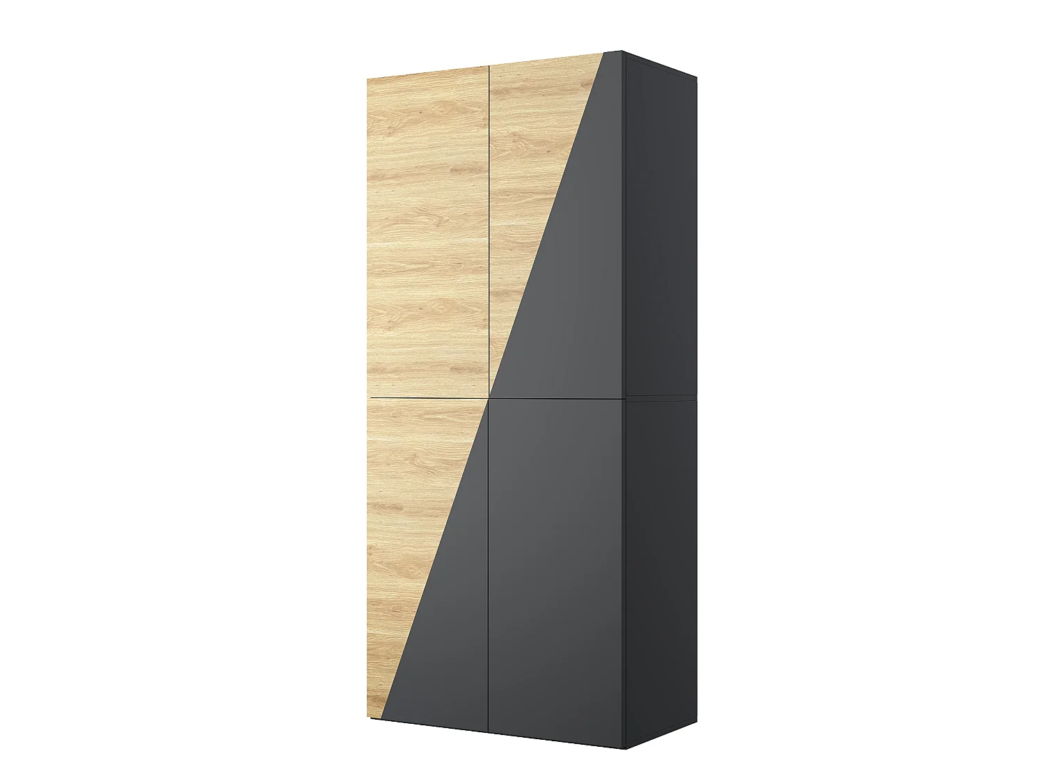 Armoire avec penderie, porte-pantalons, coffre de rangement et 2 tiroirs - MDF - 90 x 50 x 200 cm - Aspect bois et gris