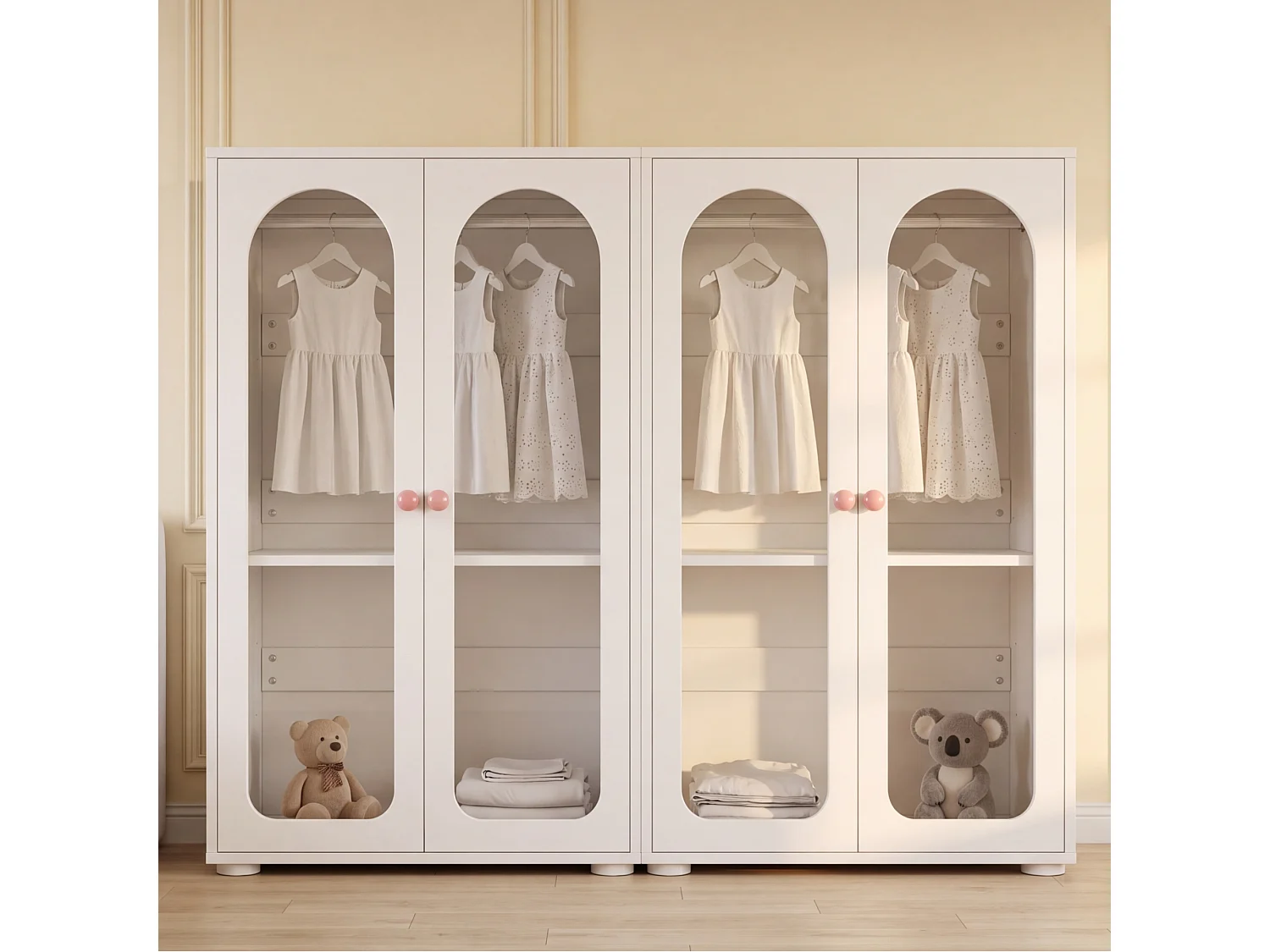 Lot de 2 armoires enfant 2 portes, 1 tringle et étagères réglables - MDF - 160 x 50 x 120 cm - Blanc
