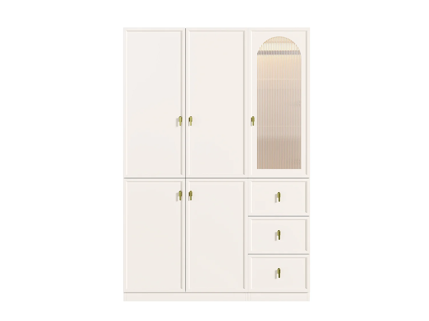 Szafa 5-drzwiowa z 3 drążkami na ubrania, 3 szufladami i oświetleniem LED - MDF i szkło - 135 x 48 x 200 cm - biała