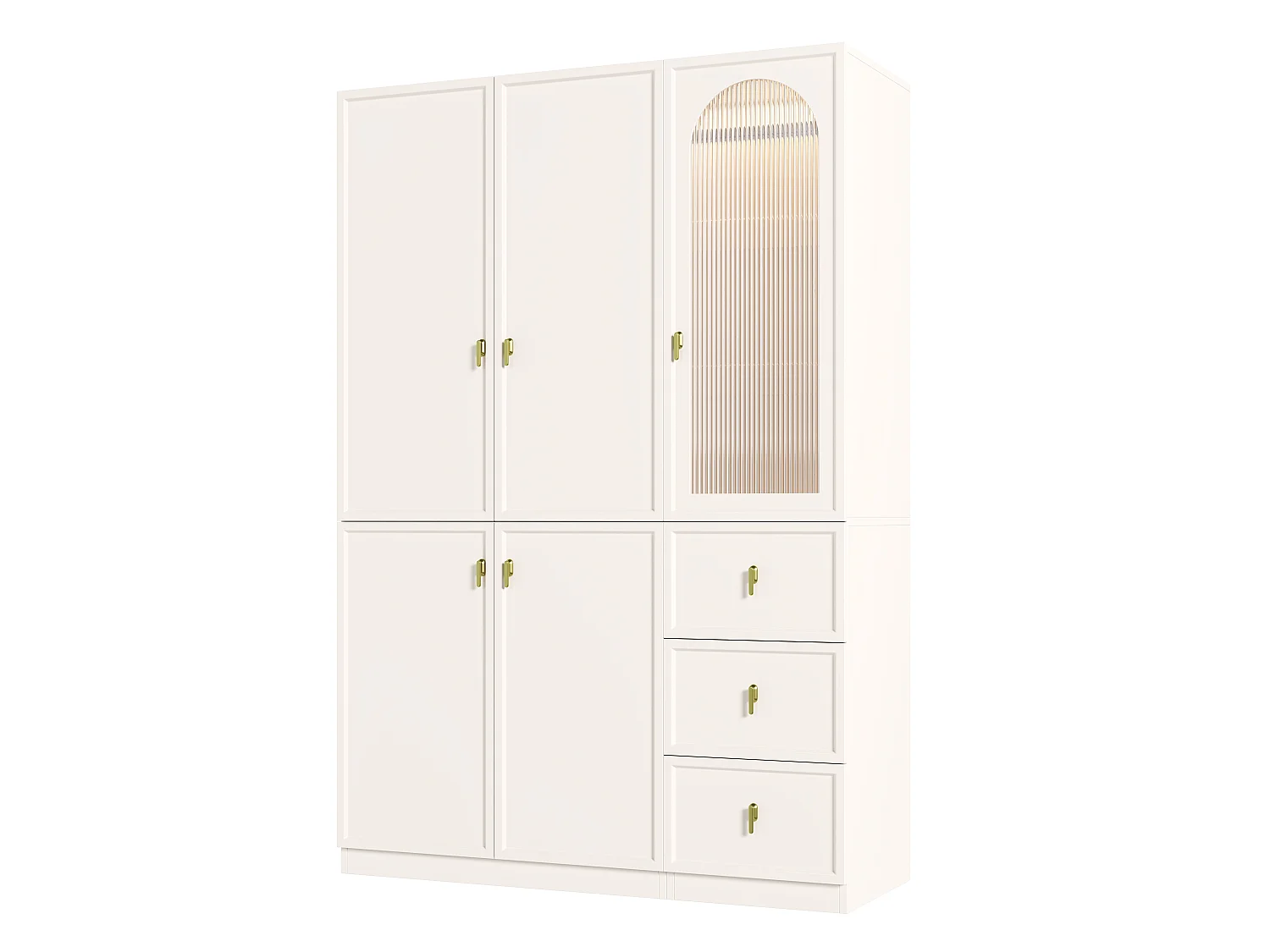 Szafa 5-drzwiowa z 3 drążkami na ubrania, 3 szufladami i oświetleniem LED - MDF i szkło - 135 x 48 x 200 cm - biała