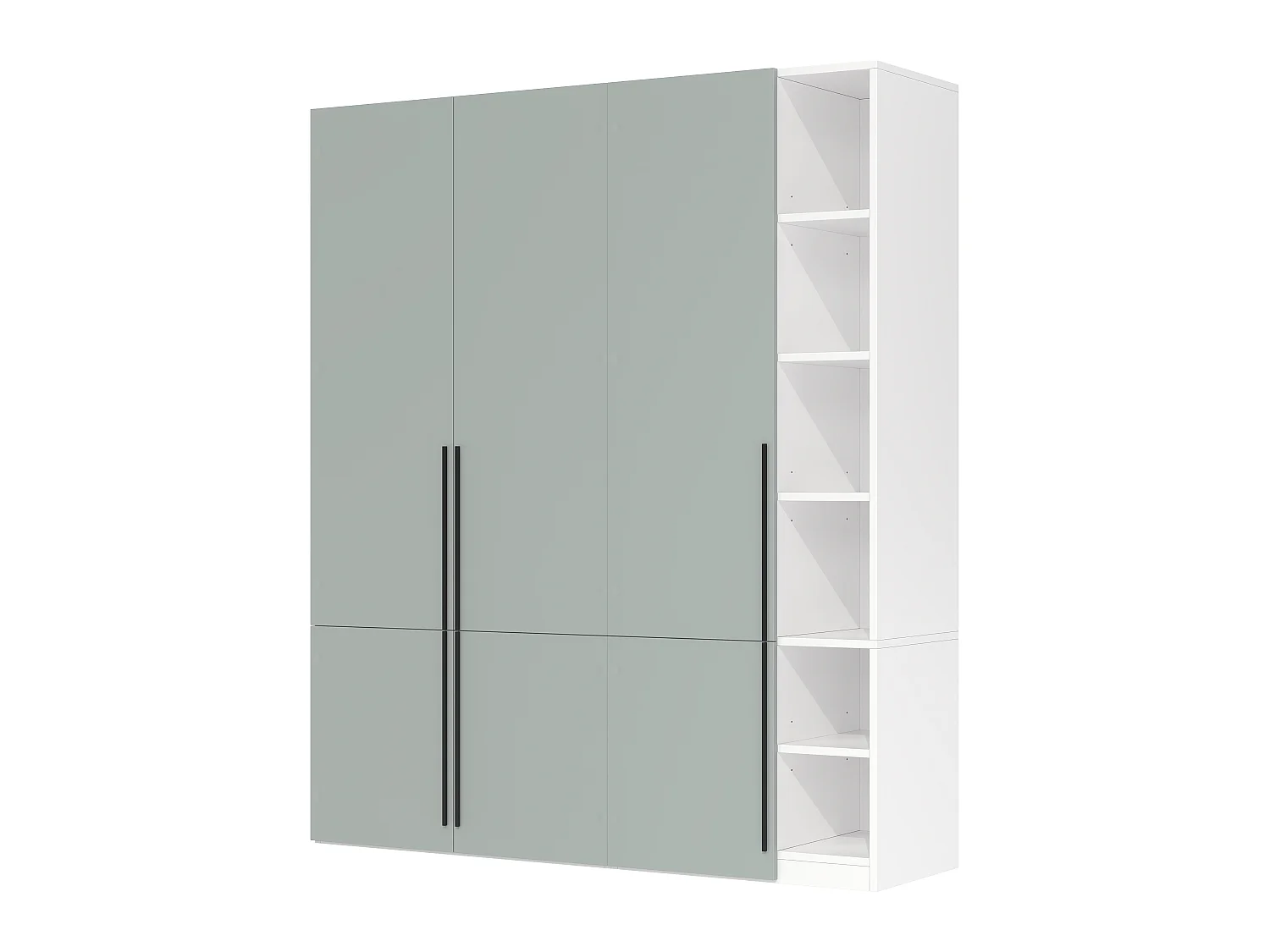 Armoire avec 4 portes, 2 penderies, porte-pantalons coulissant et 14 compartiments - MDF et panneaux de particules - 160 x 50 x 200 cm - gris