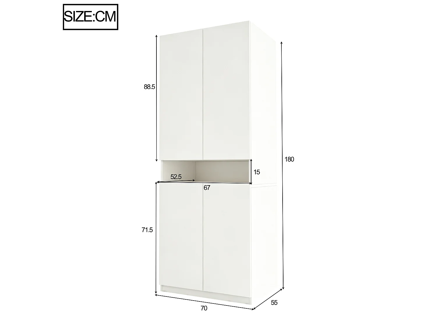 Schrank 4Türen mit LED-Fach und Kleiderschrank – Metall- und Verbundplatten – 70 x 55 x 180 cm – Weiß