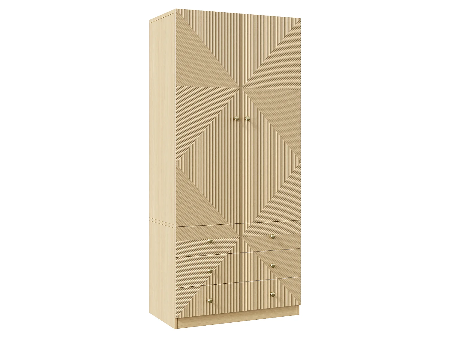 Garderob med 2 dörrar, klädskena och 6 lådor - MDF och stål - 90 x 48 x 200 cm - Ekfinish