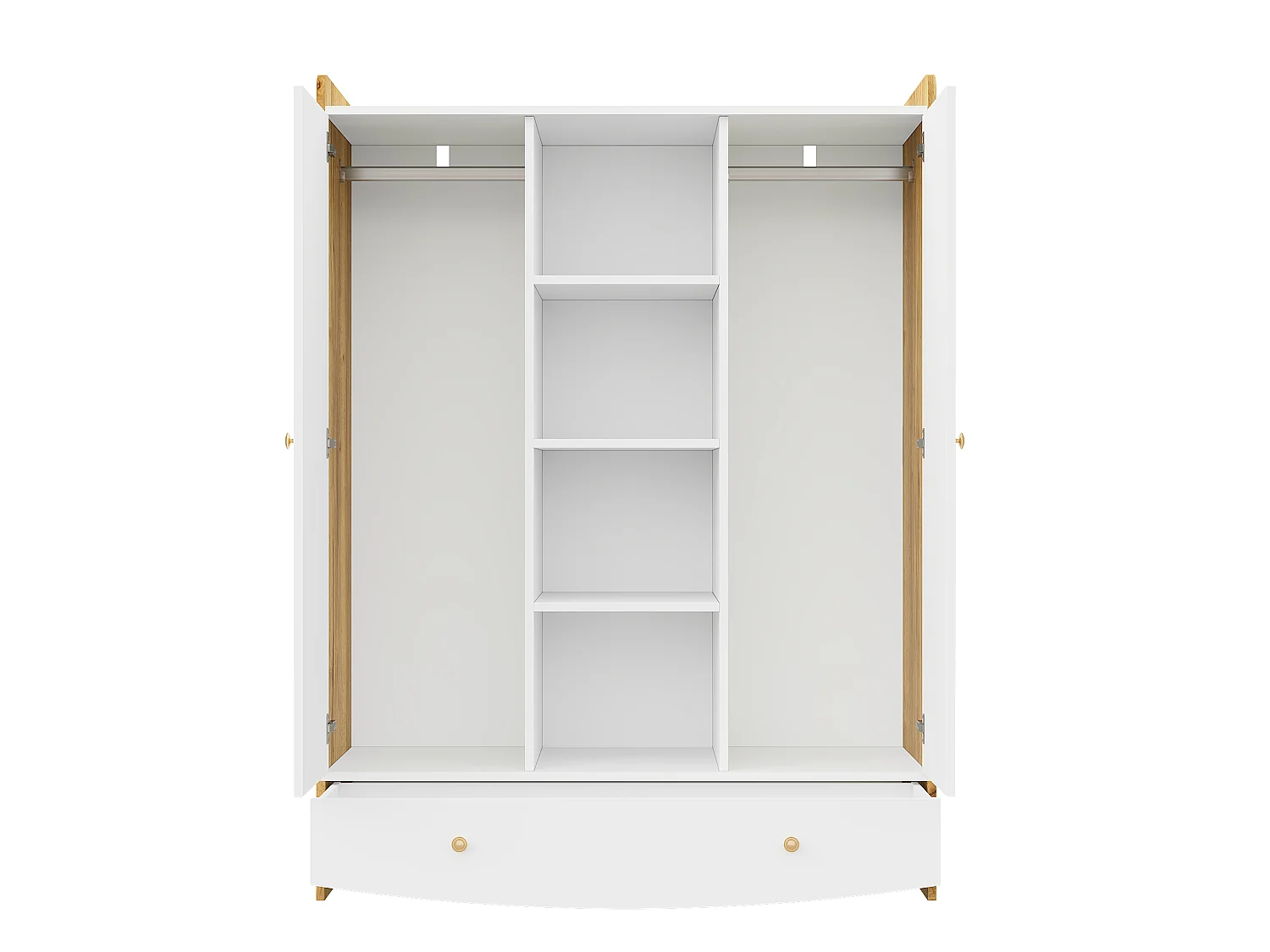 Armoire enfant 2 portes, 2 tringles, 4 niches ouvertes et 1 tiroir, aspect rotin - MDF - 120 x 50 x 160 cm - Blanc et bois