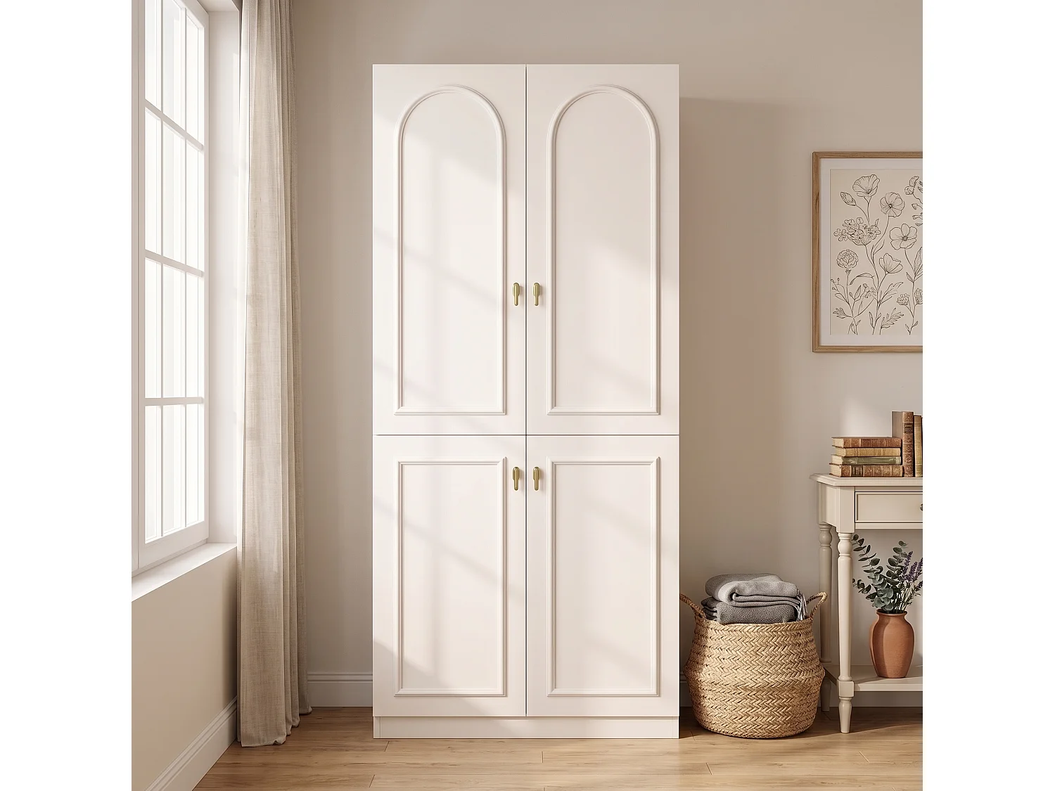 Kleiderschrank mit 2 Kleiderstangen und 3 Einlegeböden – MDF – 90 x 48 x 200 cm – Weiß