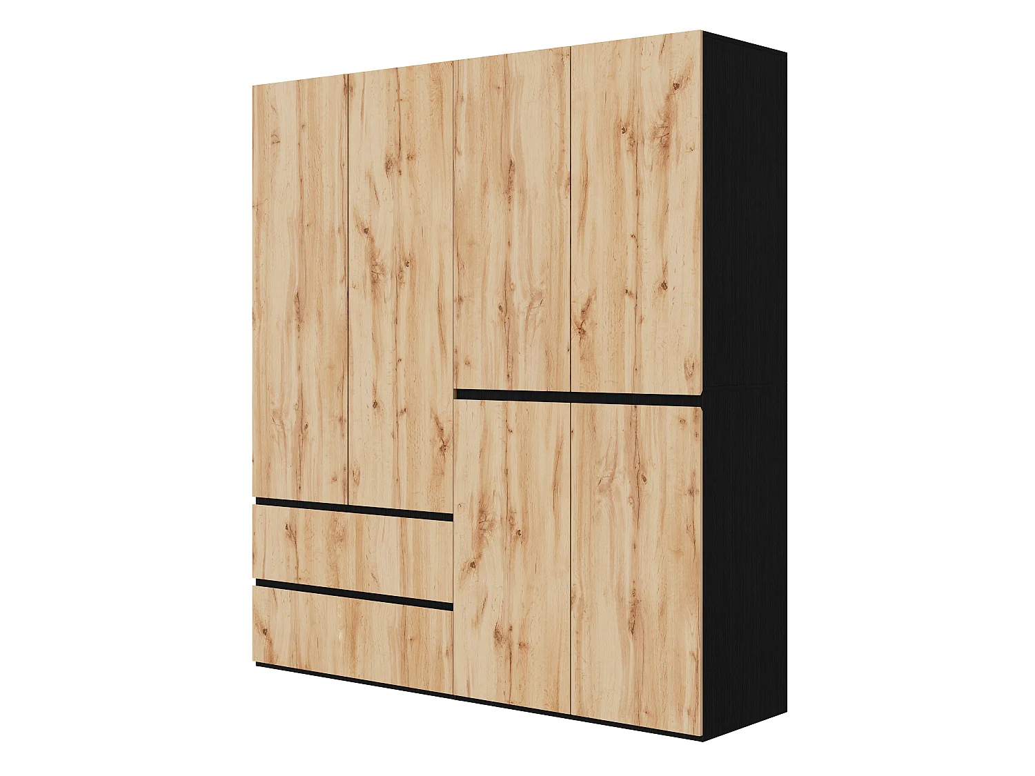 Kleiderschrank mit 6 Türen, 2 Kleiderstangen und 5 Schubladen – MDF und Spanplatte – 180 x 50 x 200 cm – Handgefertigt aus Eiche