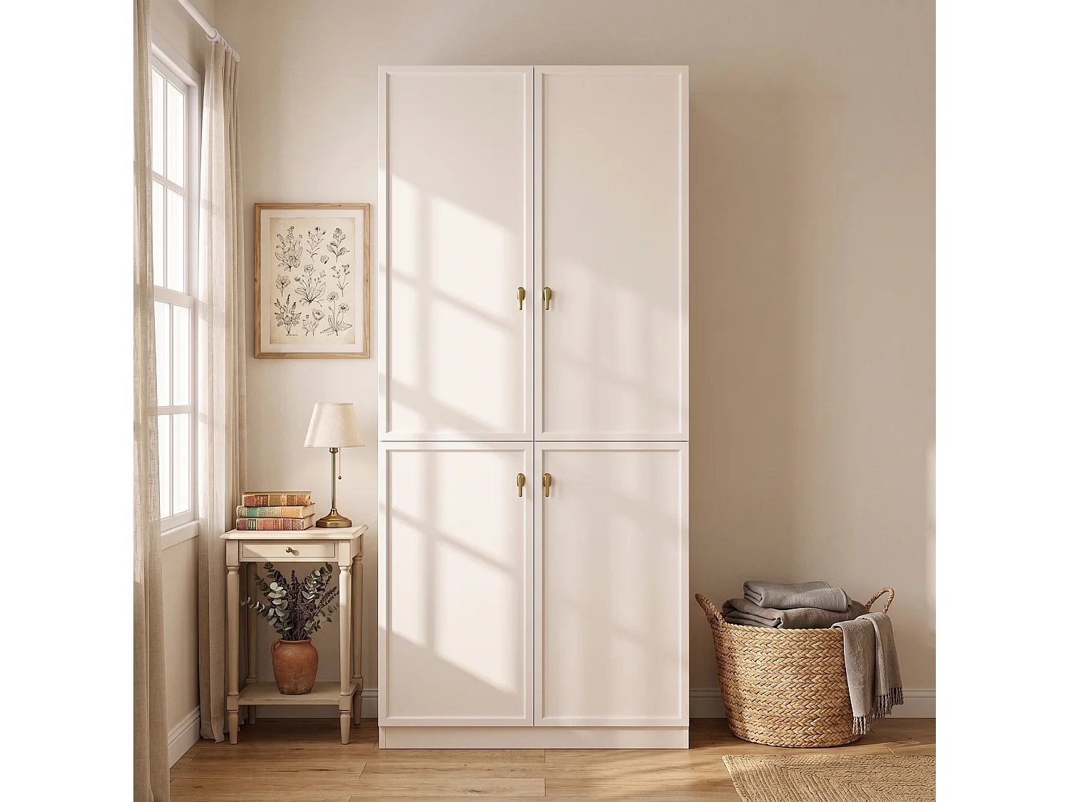 Kleiderschrank mit 2 Kleiderstangen und 3 Einlegeböden – MDF – 90 x 48 x 200 cm – Weiß
