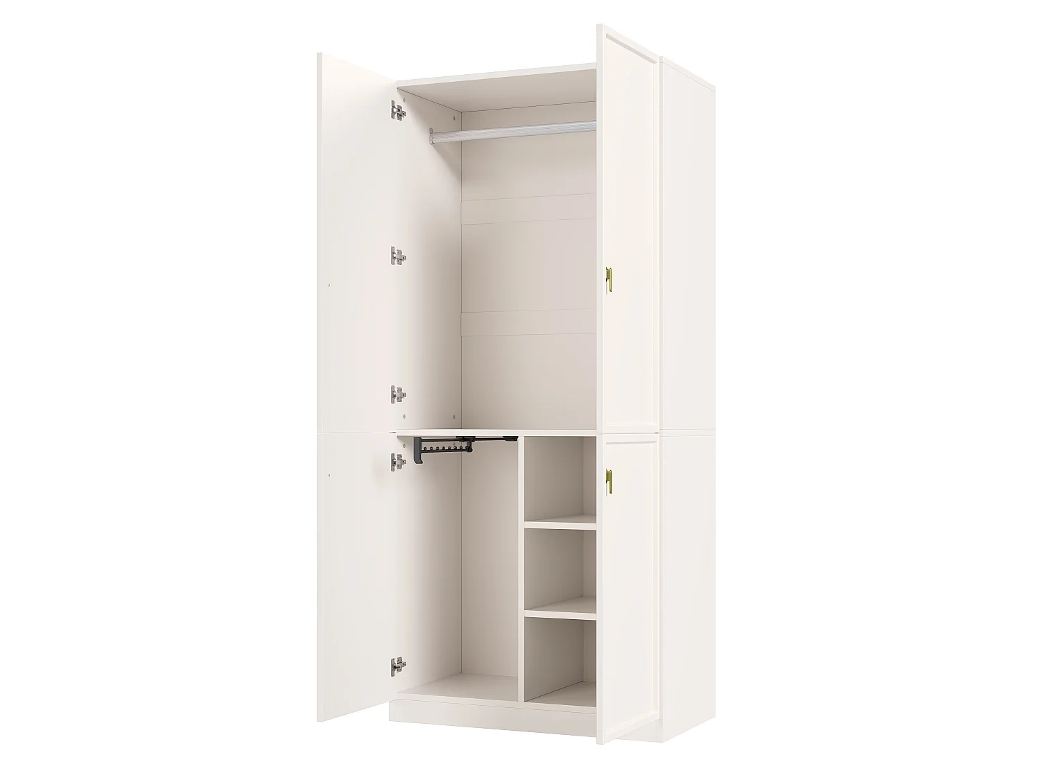 Kleiderschrank mit 2 Kleiderstangen und 3 Einlegeböden – MDF – 90 x 48 x 200 cm – Weiß