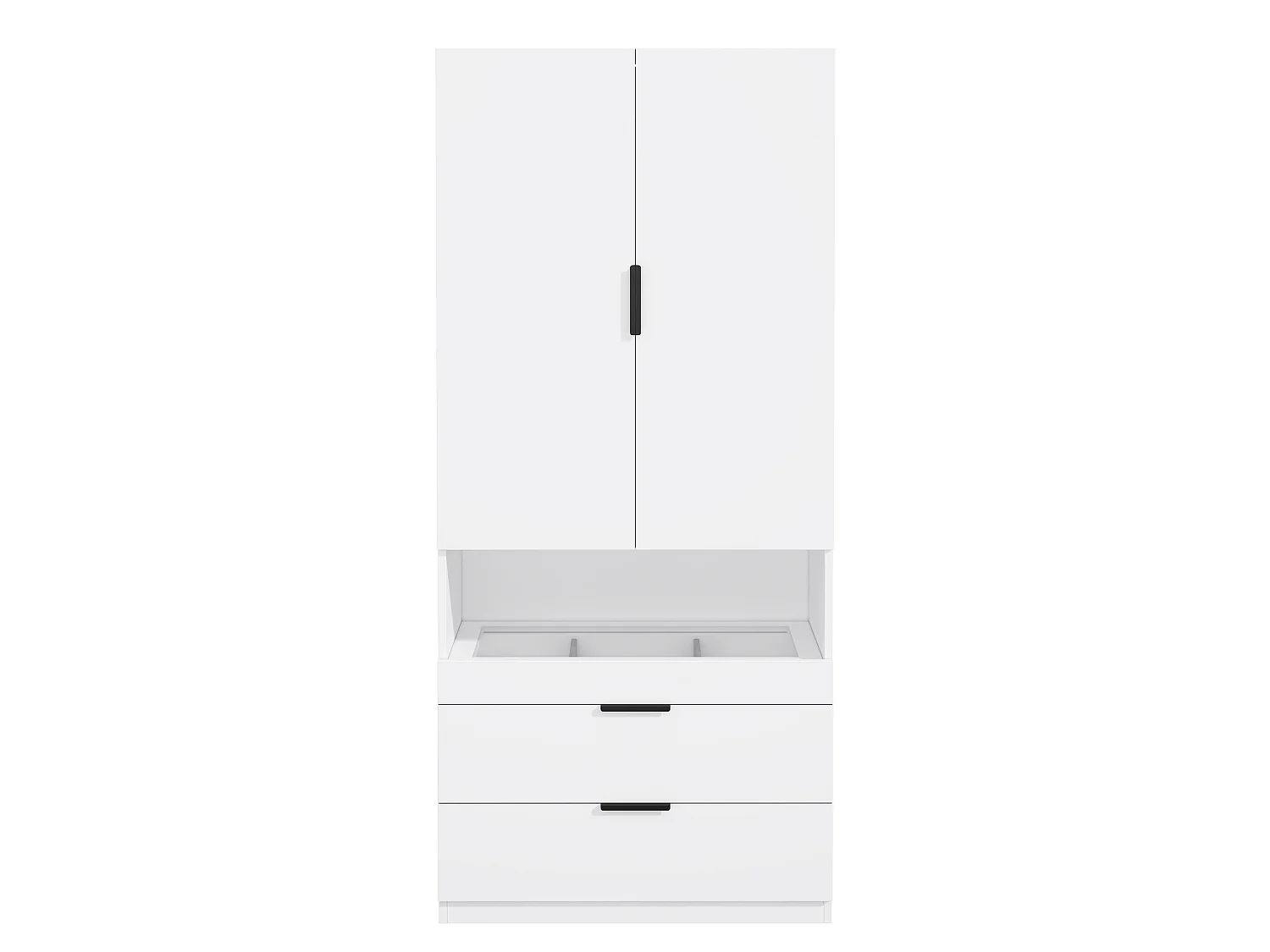 Armoire avec 2 portes, LED, tiroir à bijoux, 1 penderie et 2 tiroirs - MDF, panneaux de particules et verre - 90 x 50 x 200 cm - blanc