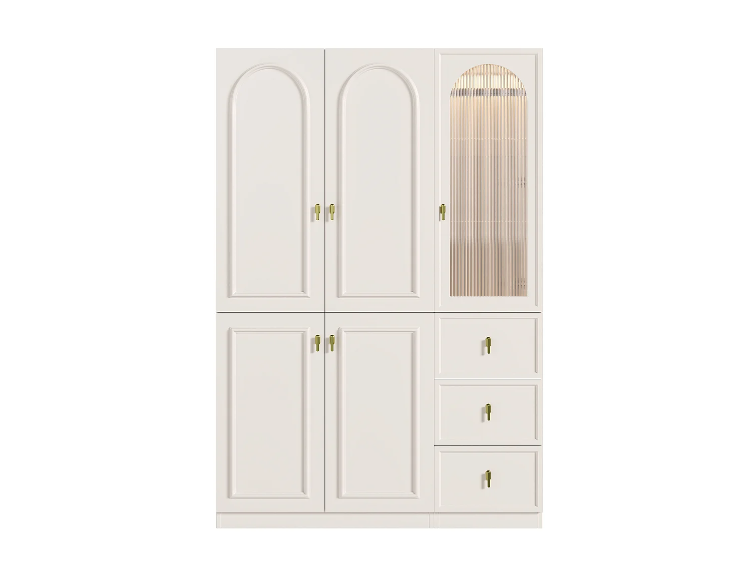 5-türiger Kleiderschrank mit 3 Kleiderstangen, 3 Schubladen und LED-Beleuchtung – MDF – 135 x 48 x 200 cm – Weiß