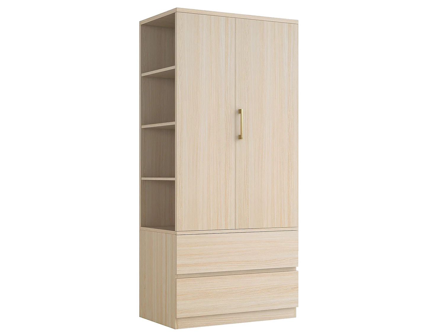 Kleiderschrank mit einer Tür, Kleiderstange, zwei Schubladen und offenen Regalfächern – Holz, Metall, Sperrholz und MDF – 70 x 50 x 175 cm – Holzoptik