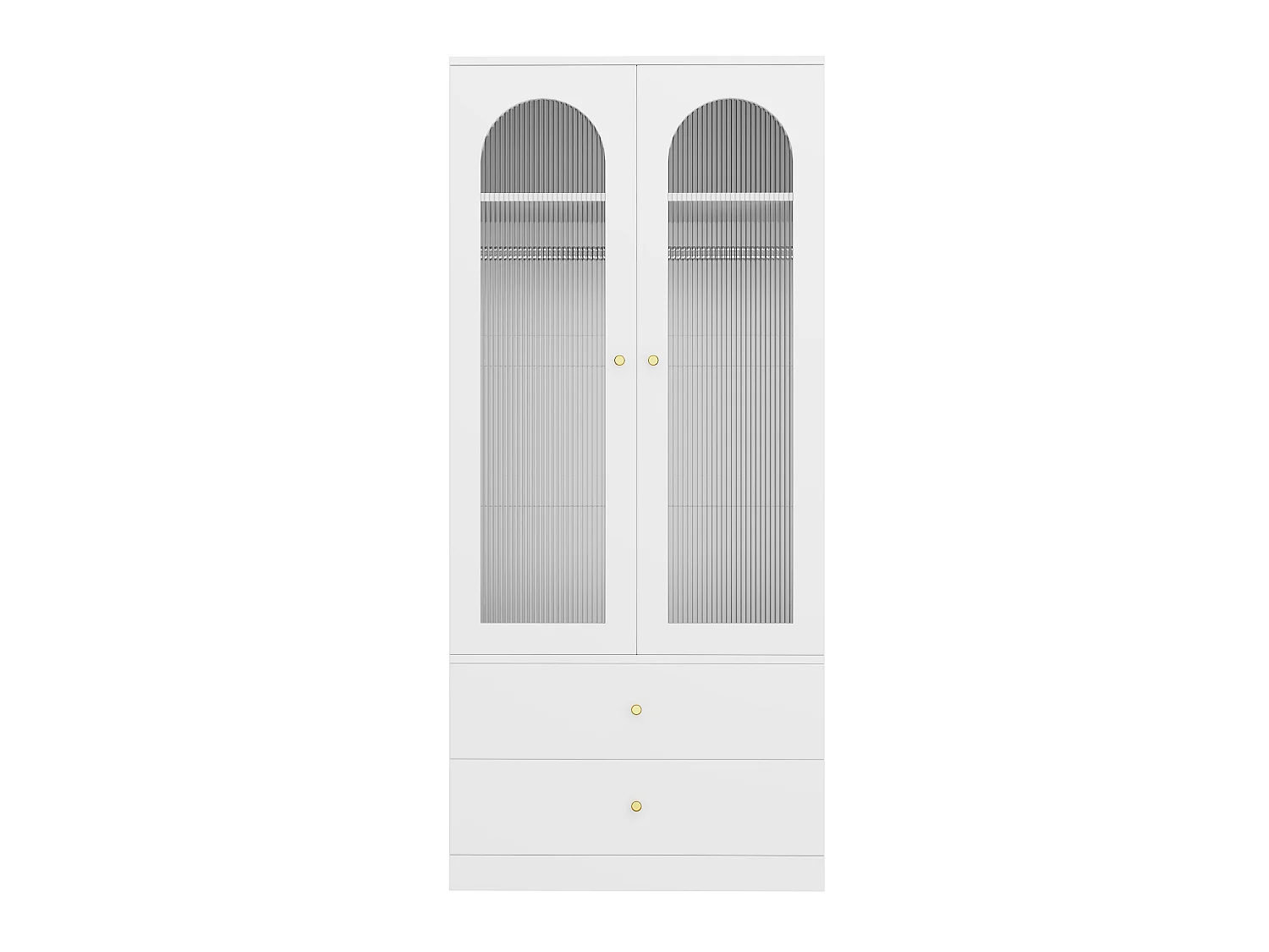 Zweitüriger Glaskleiderschrank mit Kleiderstange und zwei Schubladen – MDF und Glas – 90 x 50 x 200 cm – Weiß