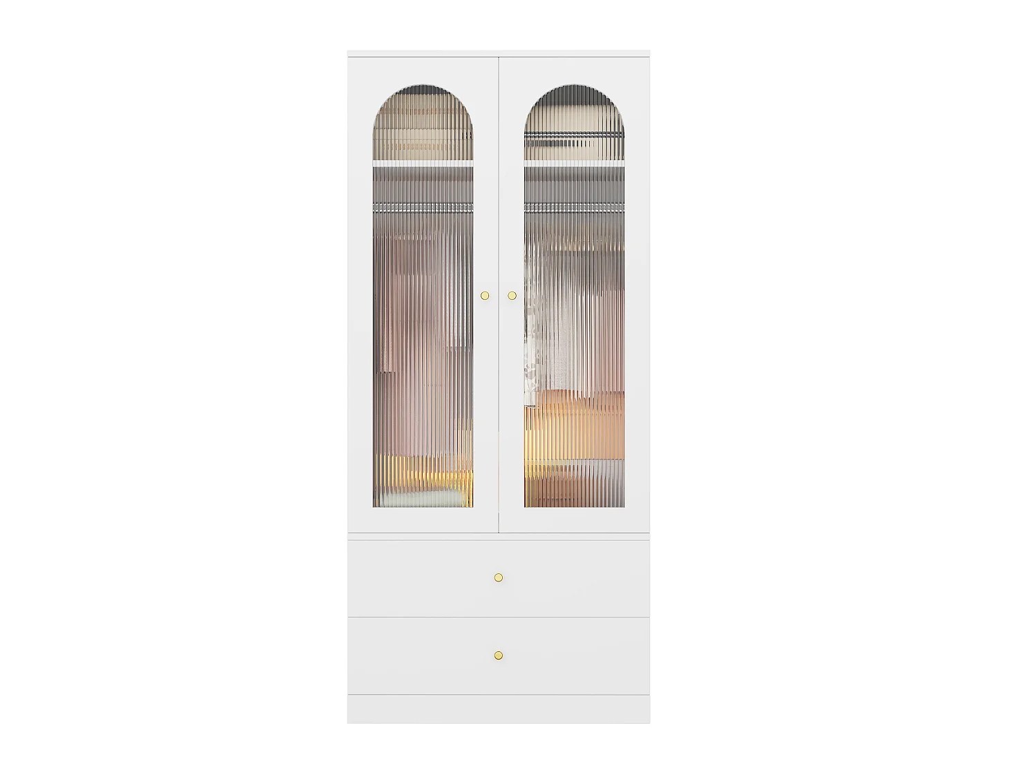 Zweitüriger Glaskleiderschrank mit Kleiderstange und zwei Schubladen – MDF und Glas – 90 x 50 x 200 cm – Weiß