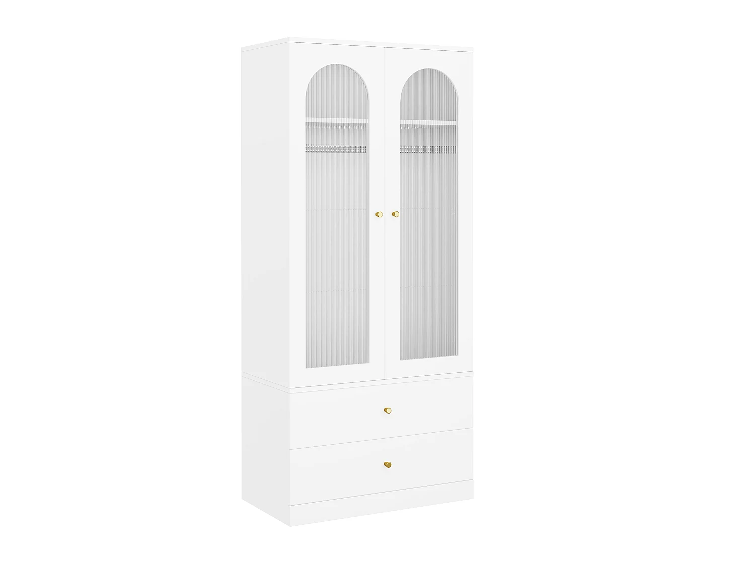 Zweitüriger Glaskleiderschrank mit Kleiderstange und zwei Schubladen – MDF und Glas – 90 x 50 x 200 cm – Weiß