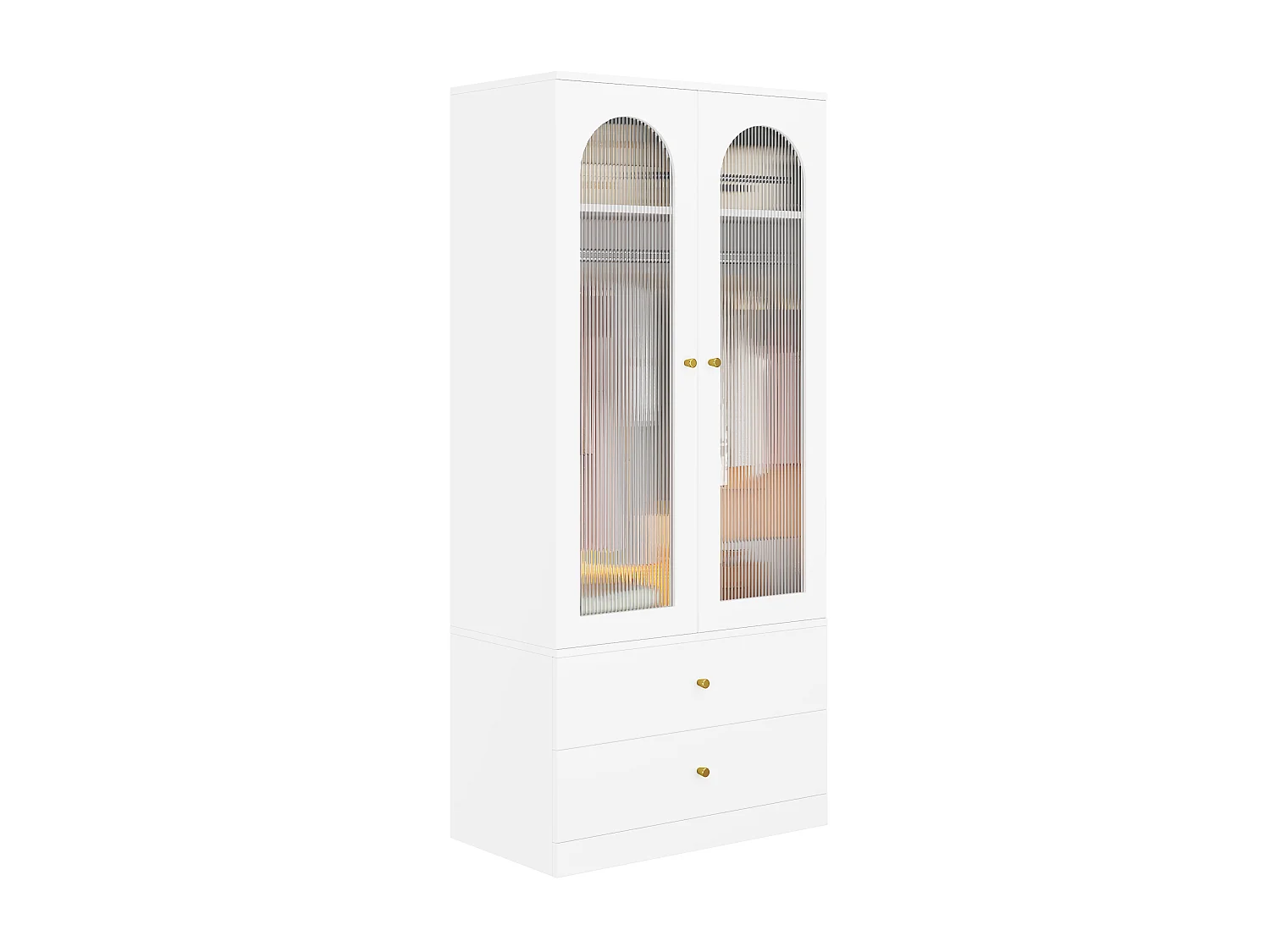 Zweitüriger Glaskleiderschrank mit Kleiderstange und zwei Schubladen – MDF und Glas – 90 x 50 x 200 cm – Weiß