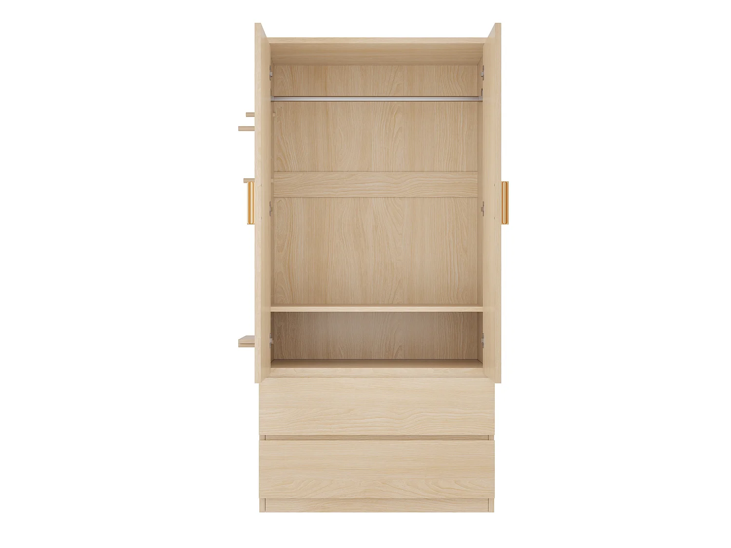 Kleiderschrank mit 2 Türen, 2 Schubladen und perforierten Metallseitenwänden – Sperrholz und MDF – 70 x 50 x 170 cm – Holzoptik
