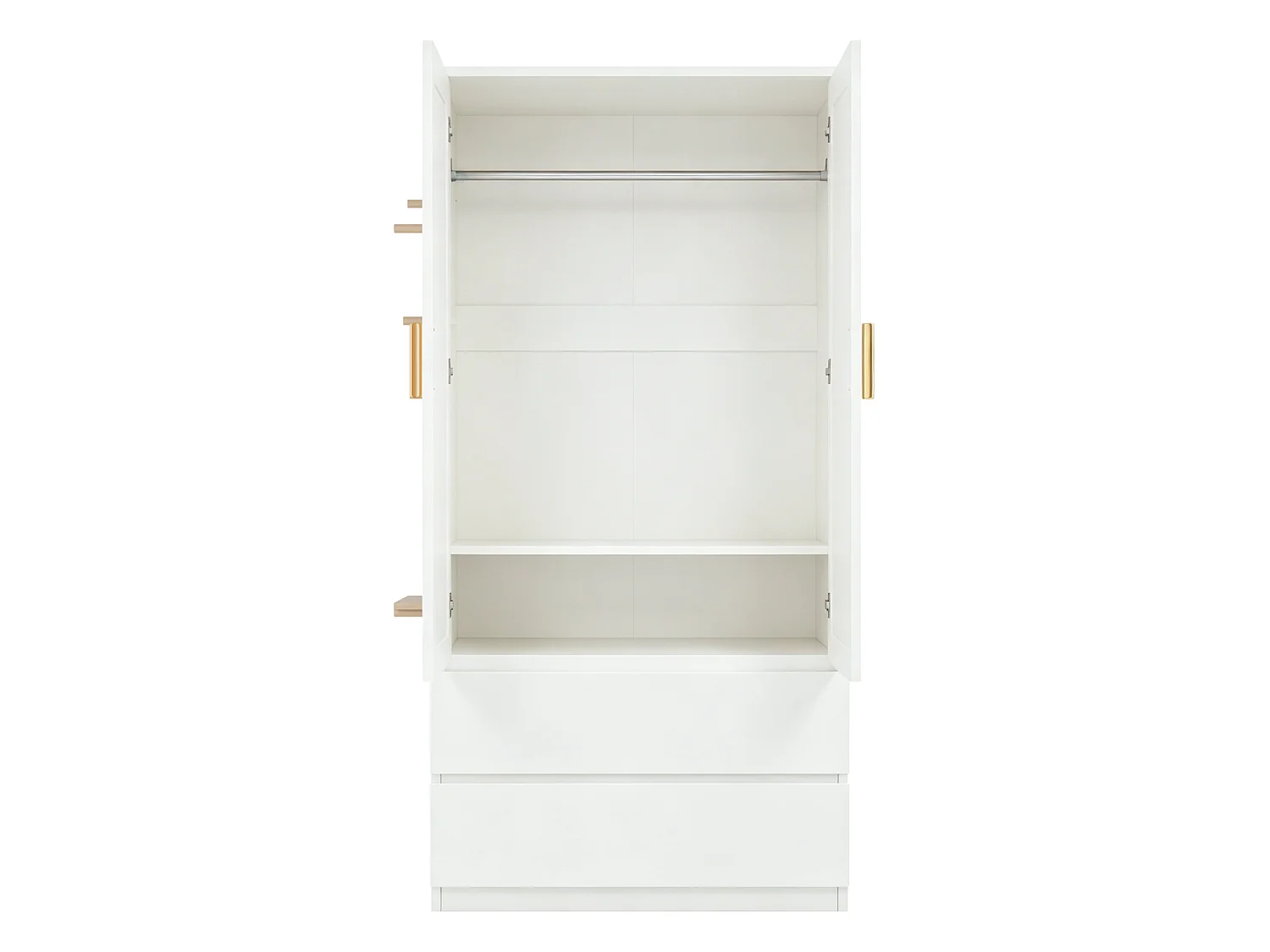 Kleiderschrank mit 2 Türen, 2 Schubladen und perforierten Metallseitenwänden – Sperrholz und MDF – 70 x 50 x 170 cm – Weiß