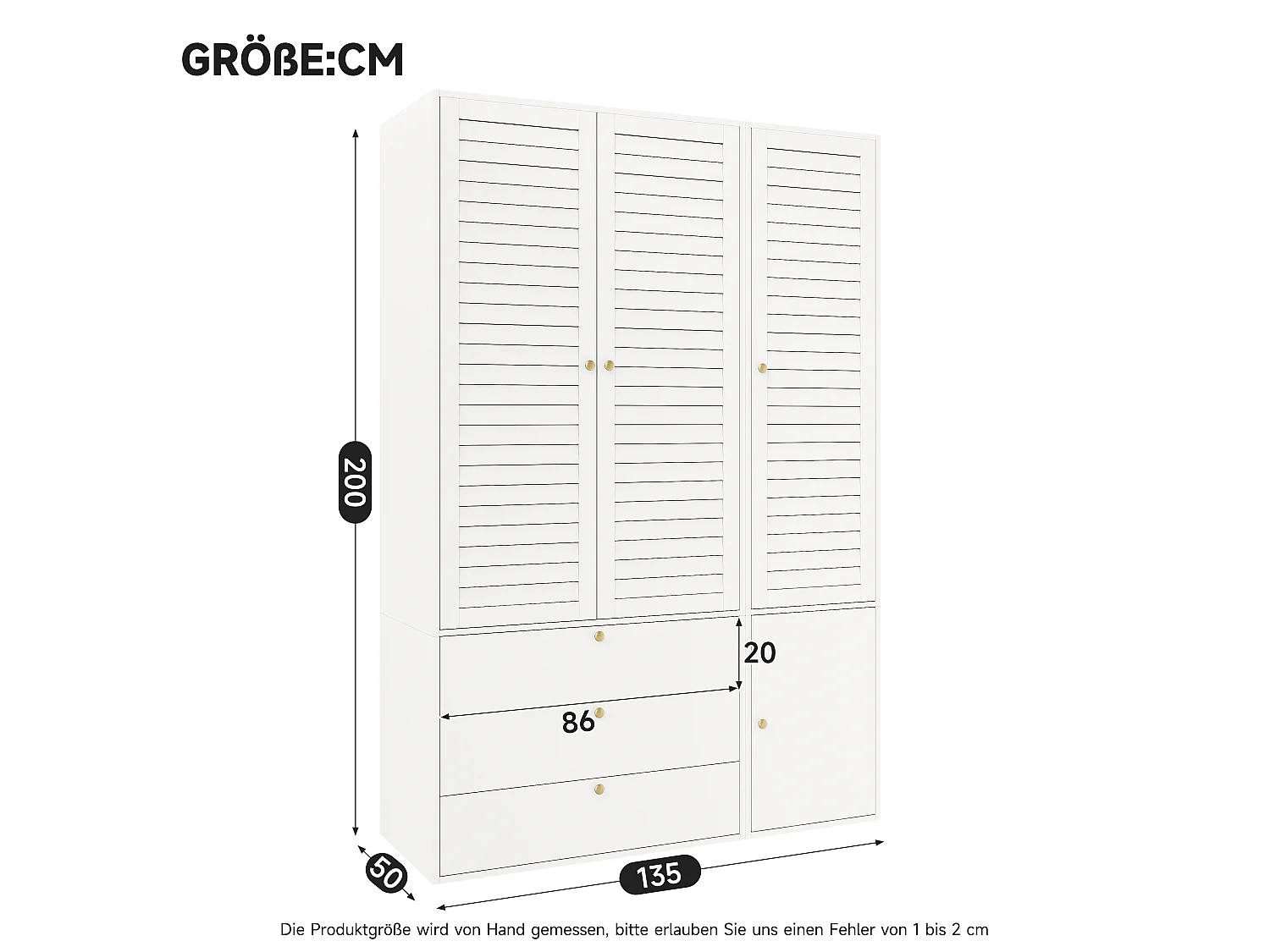 Armoire 4 portes, 2 penderies, porte-pantalons et 3 tiroirs - Panneaux de particules - 135 x 50 x 200 cm - Blanc