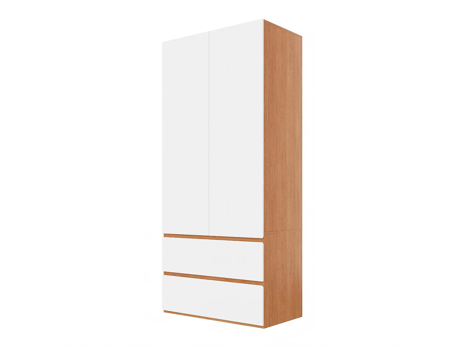 Zweitüriger Kleiderschrank mit Kleiderstange, Ablagefach oben und zwei Schubladen – MDF und Spanplatte – 90 x 50 x 200 cm – Weiß