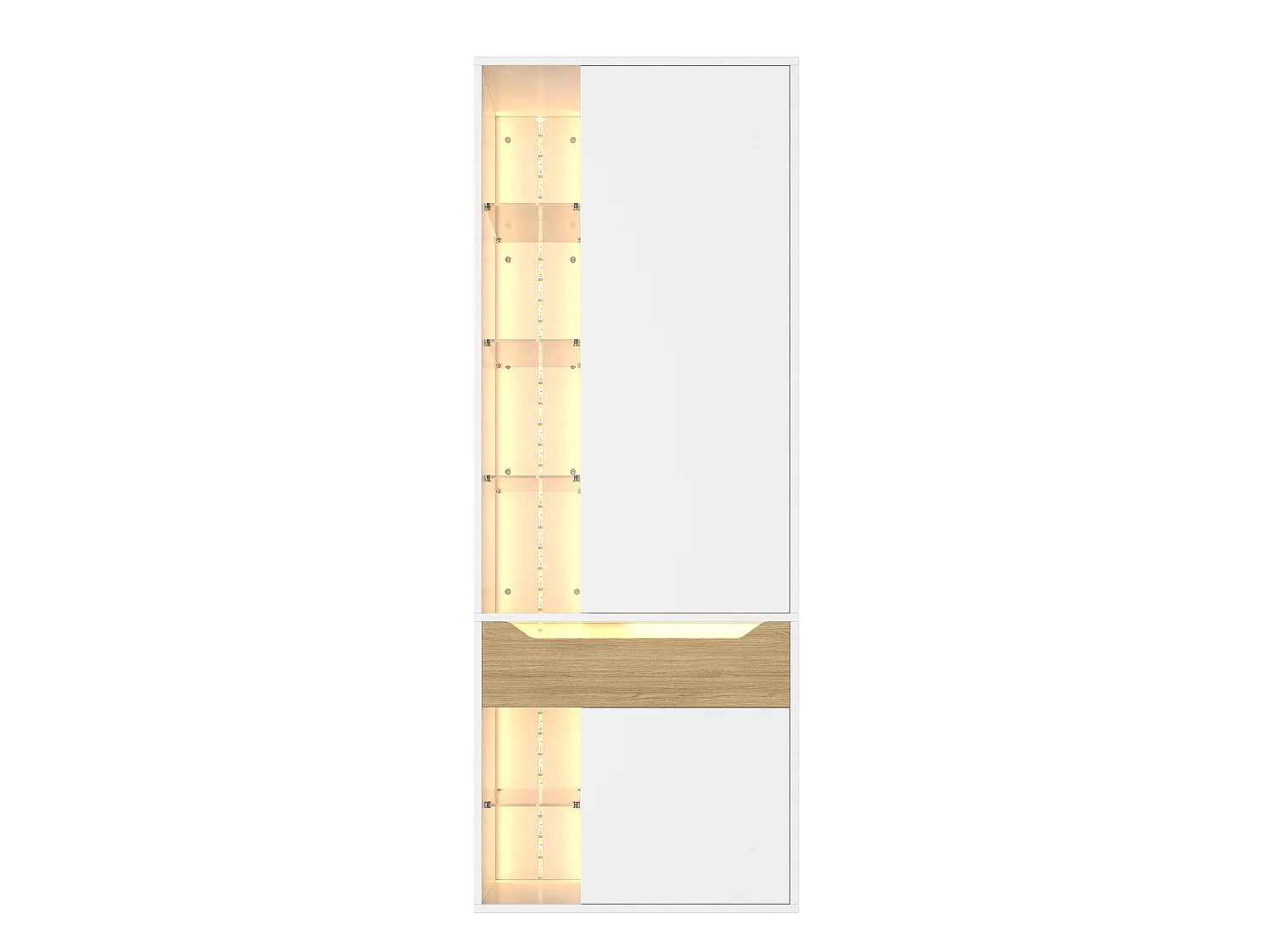 Kleiderschrank mit 2 Türen, LED-Beleuchtung, 1 Kleiderstange, 1 Schublade und 6 offenen Regalfächern – MDF – 75 x 50 x 200 cm – weiß