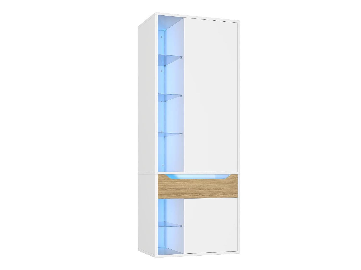 Kleiderschrank mit 2 Türen, LED-Beleuchtung, 1 Kleiderstange, 1 Schublade und 6 offenen Regalfächern – MDF – 75 x 50 x 200 cm – weiß