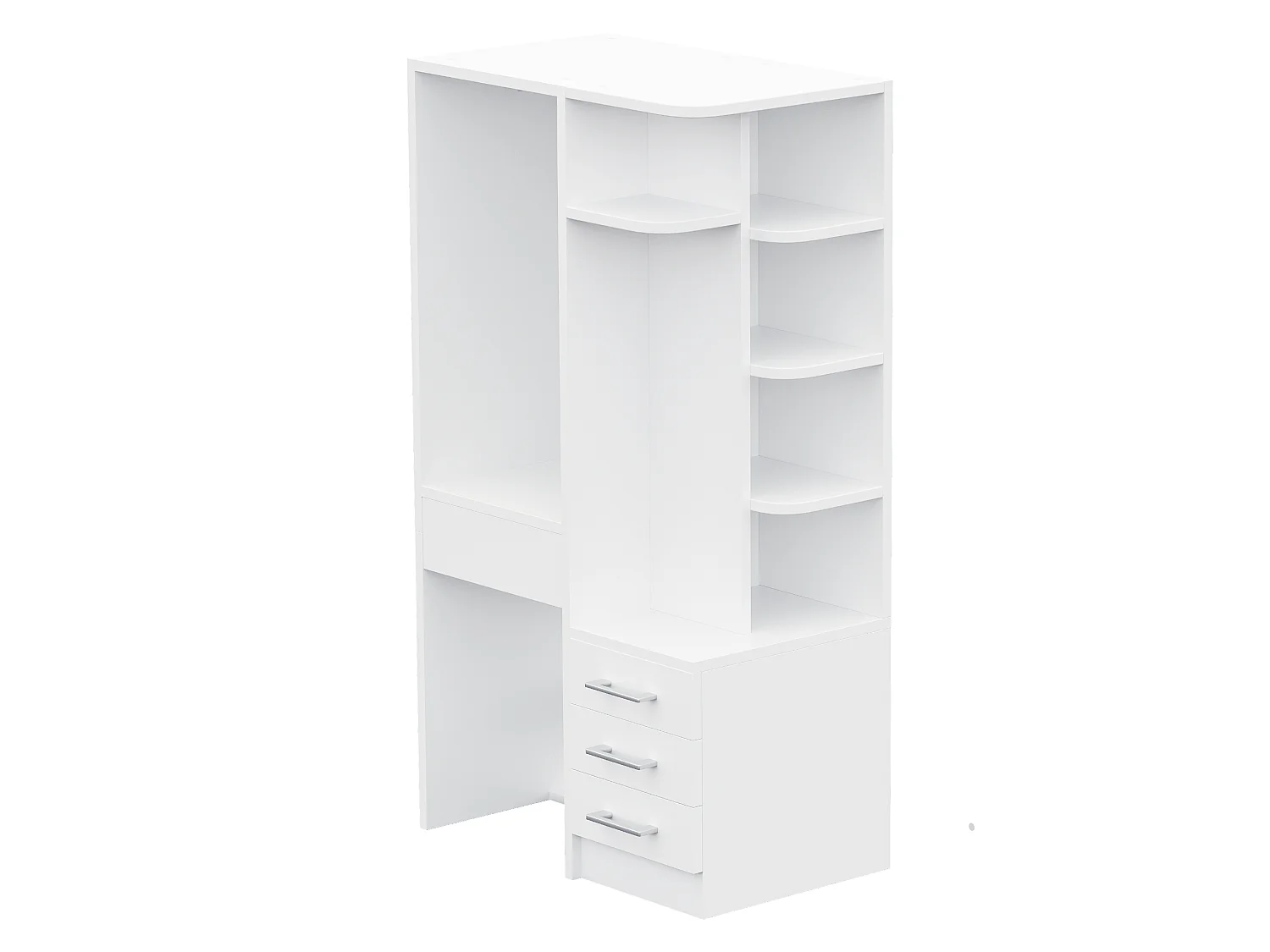 Kleiderschrank mit Kleiderstange, 4 Schubladen und offenen Regalfächern – Holz, Metall, Sperrholz und MDF – 70 x 45 x 135 cm – Weiß