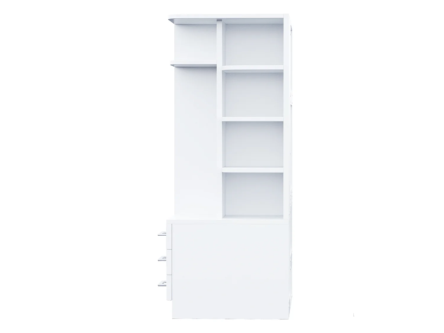 Kleiderschrank mit Kleiderstange, 4 Schubladen und offenen Regalfächern – Holz, Metall, Sperrholz und MDF – 70 x 45 x 135 cm – Weiß