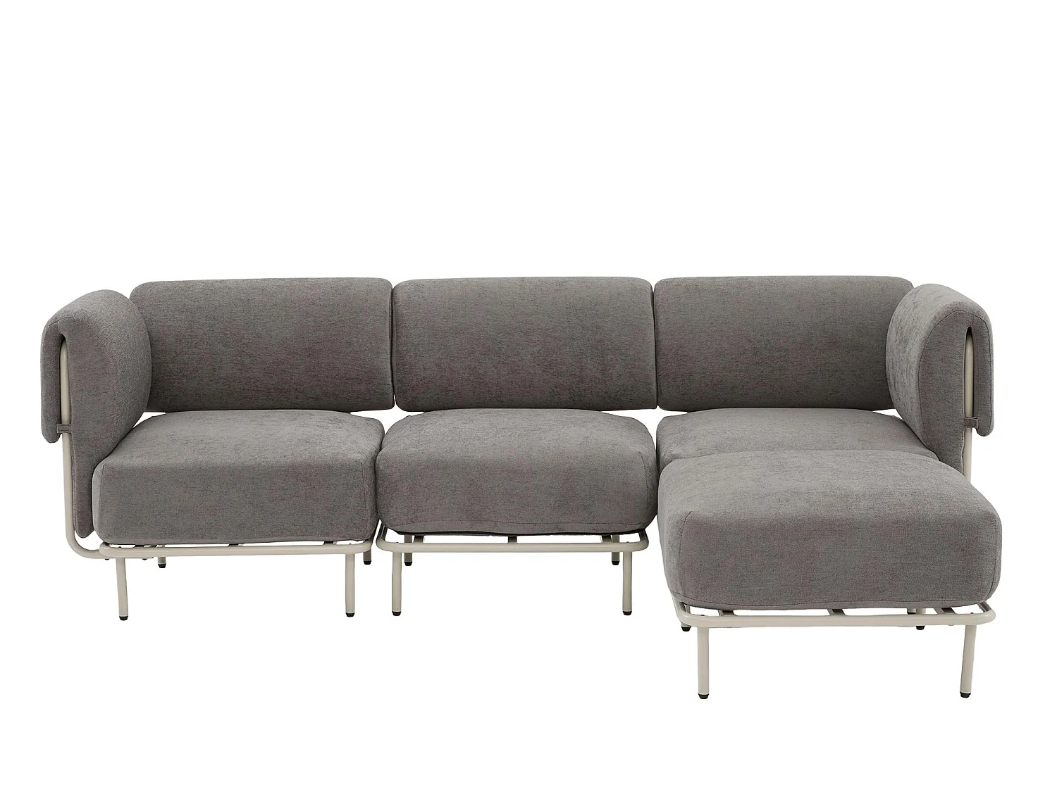 Canapé d'Angle Modulable 4 Places en Chenille Gris 251x155x78cm - LVHOM - Canapé L-Forme avec Pouf, Pieds Métal Réglables pour Salon