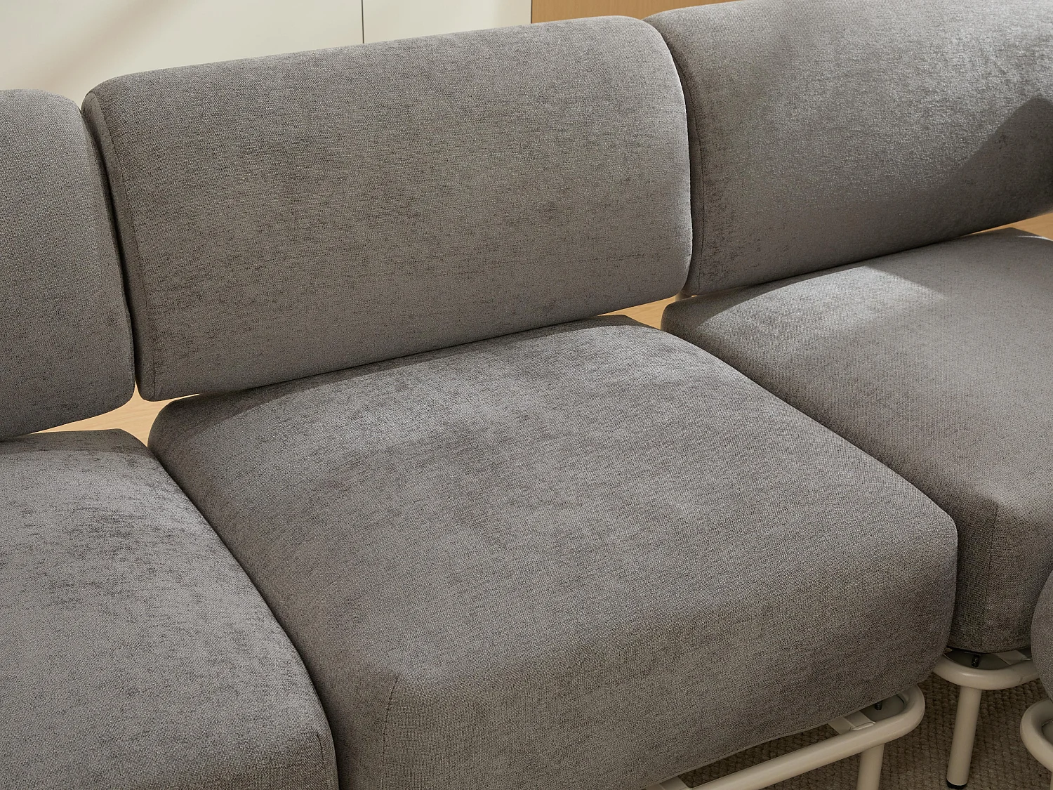 Canapé d'Angle Modulable 4 Places en Chenille Gris 251x155x78cm - LVHOM - Canapé L-Forme avec Pouf, Pieds Métal Réglables pour Salon