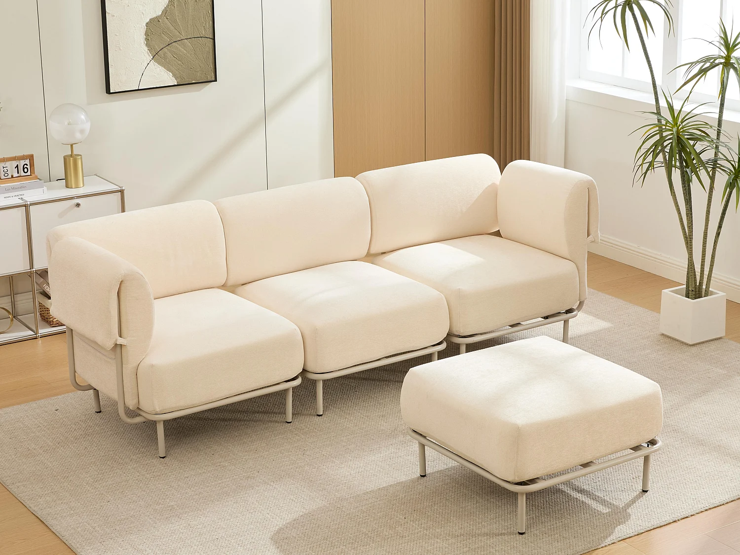 Canapé d'Angle Modulable 4 Places en Chenille Gris 251x155x78cm - LVHOM - Canapé L-Forme avec Pouf, Pieds Métal Réglables pour Salon